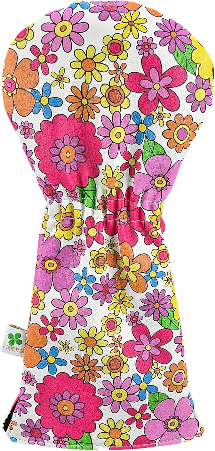 Foretra Driver Headcover Golf Club Covers Blade Mallet Putter Cover Alignment Stick Holder Hybrid Fairway Wood Head Cover Flower Pattern Novelty Golf Accessories for Most Brands