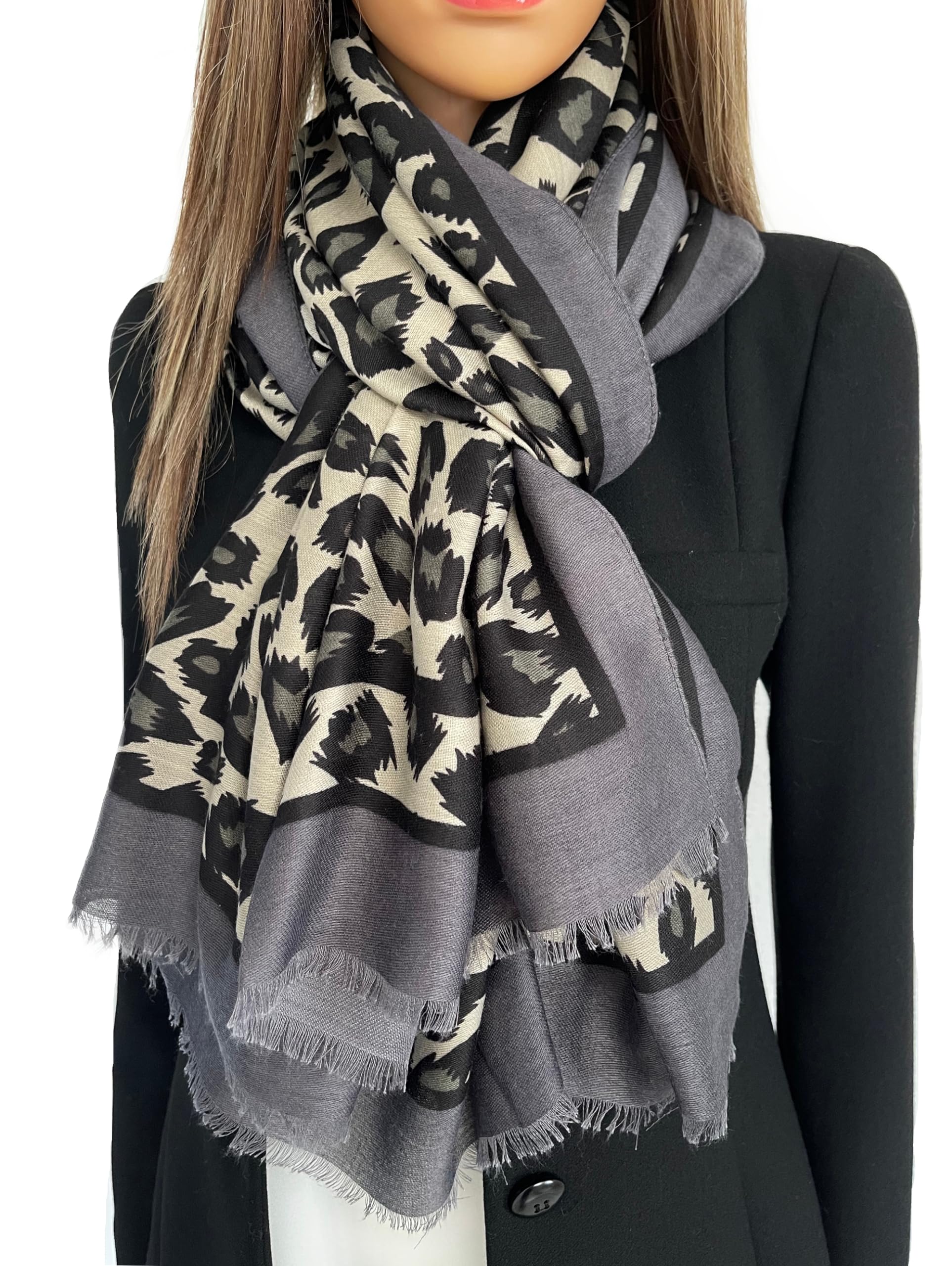 The Accessory Co. Large Snakeskin Scarf for Women – Leopard Print Block Design – Lightweight Animal Print Shawl Wrap – Stylish Neck Scarf for Women