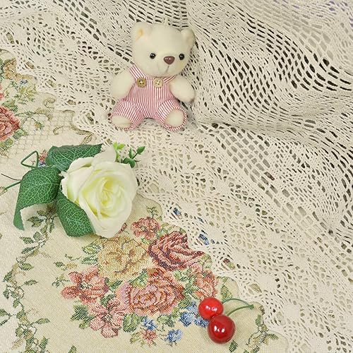 Miniatura 4 de ABREEZE Juego de ropa de cama vintage de algodón con ganchillo, colcha floral de encaje beige con fundas de almohada, 3 piezas, tamaño Queen