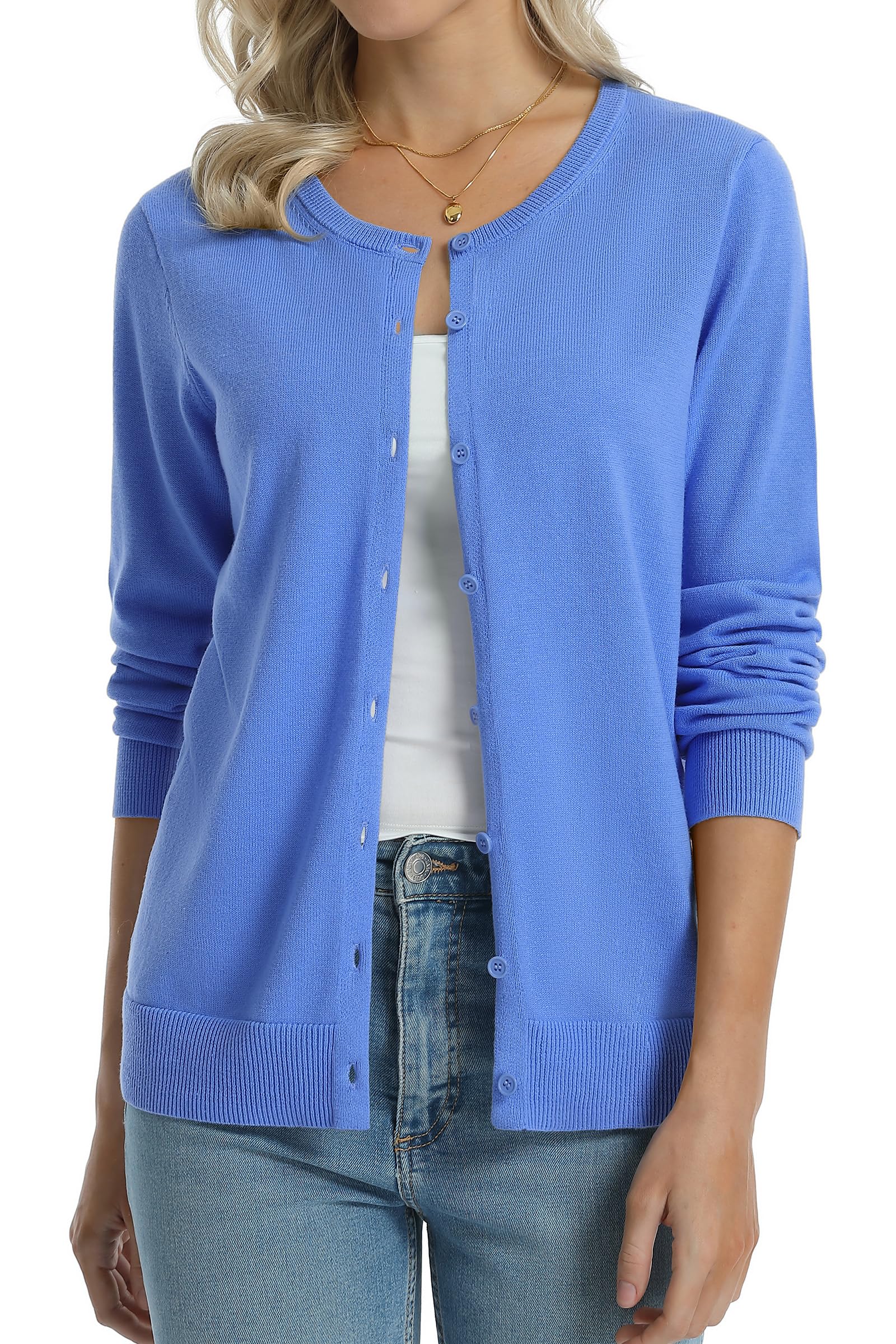 QUALFORT Women's 100% Cotton Lightweight Cardigans Long Sleeve Sweater