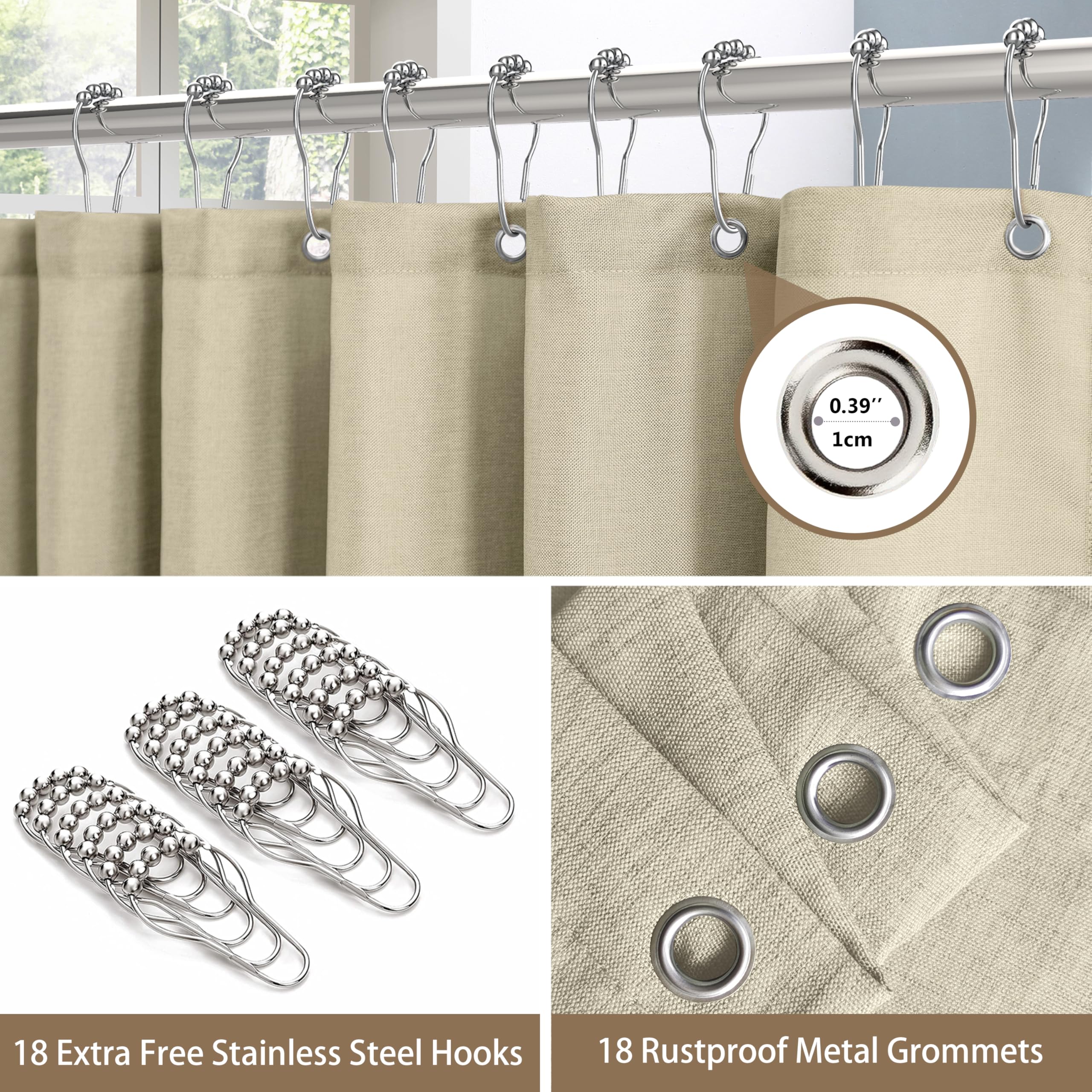 Shower Curtain for Bathroom with Metal Hooks Linen Fabric Shower Curtain Heavy Duty Bath Curtain for Wet Room Bathtub Shower Stall Hotel Quality - Image 3