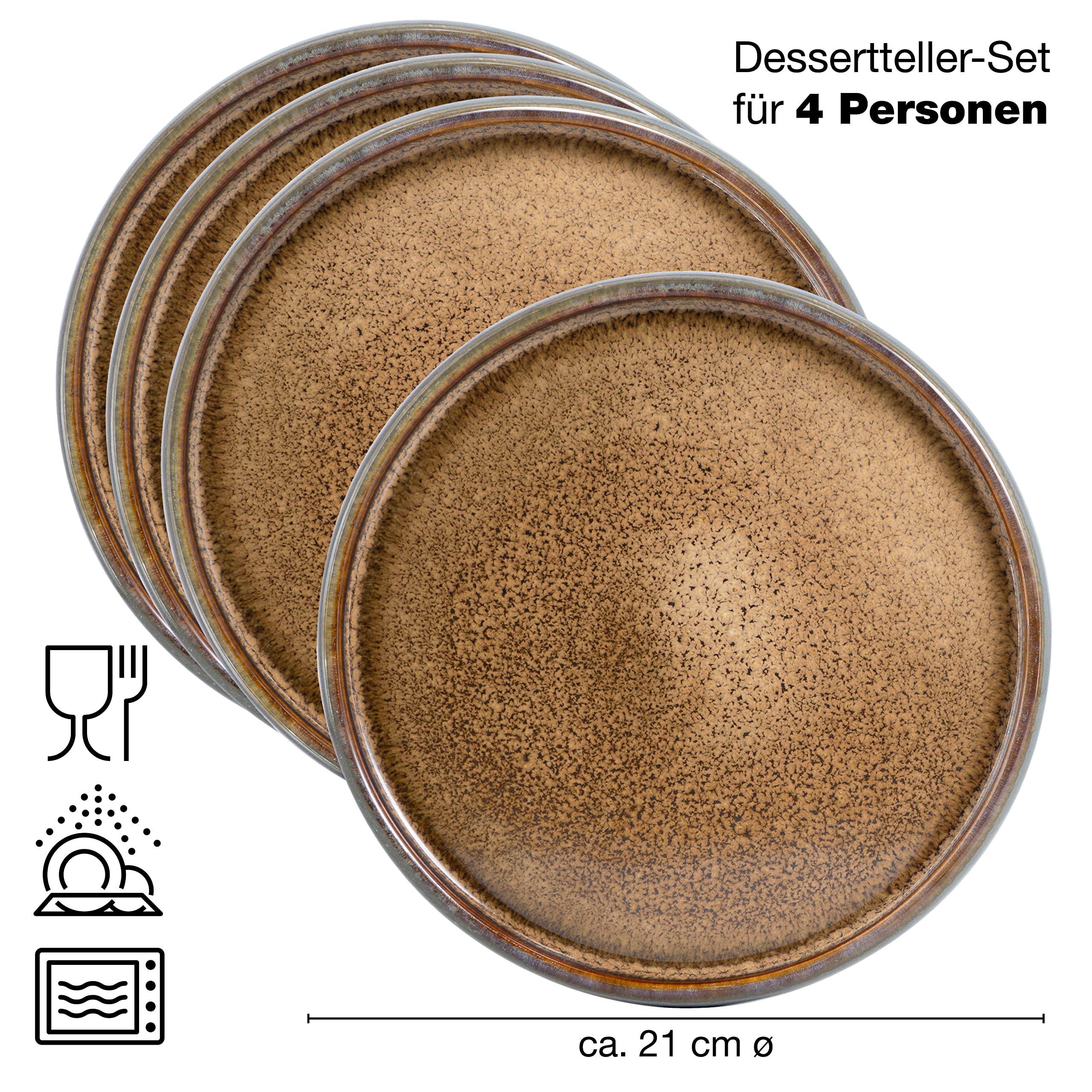 Moritz & Moritz SOLID 4x Kleine Teller 21 cm - Steinzeug Teller Set als Dessertteller, Kuchenteller, Frühstücksteller - Geschirr Set zum Servieren