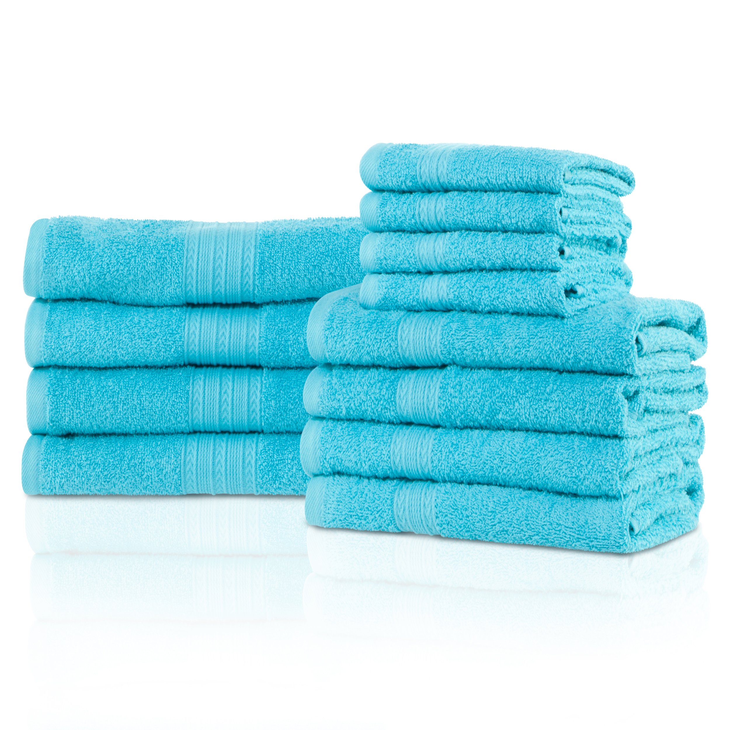 Superior Eco-Friendly 100% Ring-Spun Cotton, 12-Piece Bathroom Towel Set, Ultra Absorbent, Super Soft, Attractive Border, Turquoise