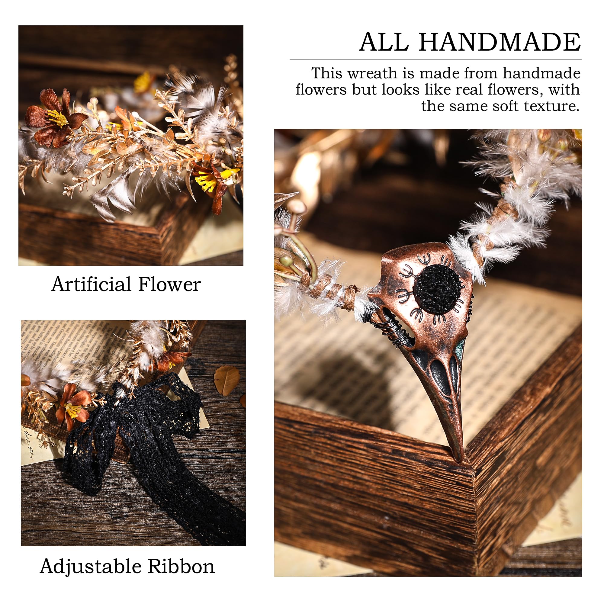 Gothic Feather Crown Handmade Adjustable Raven Elf Tiara Cosplay Renaissance Handmade Black Raven Feather Crown - Gothic Elf Circlet  main image 3