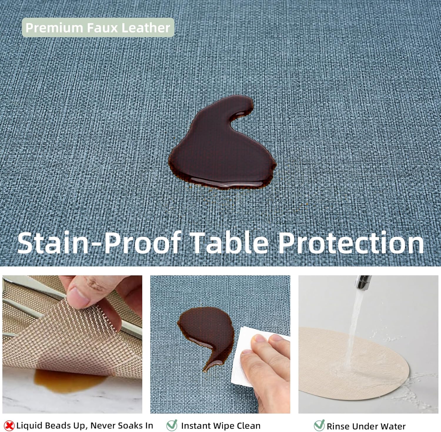 Oval Placemats for Dining Table Set of 6, Washable Leather Table Mats, Waterproof Heat-Resistant Non-Slip Kitchen Placemats, Simple Style Oval Design
