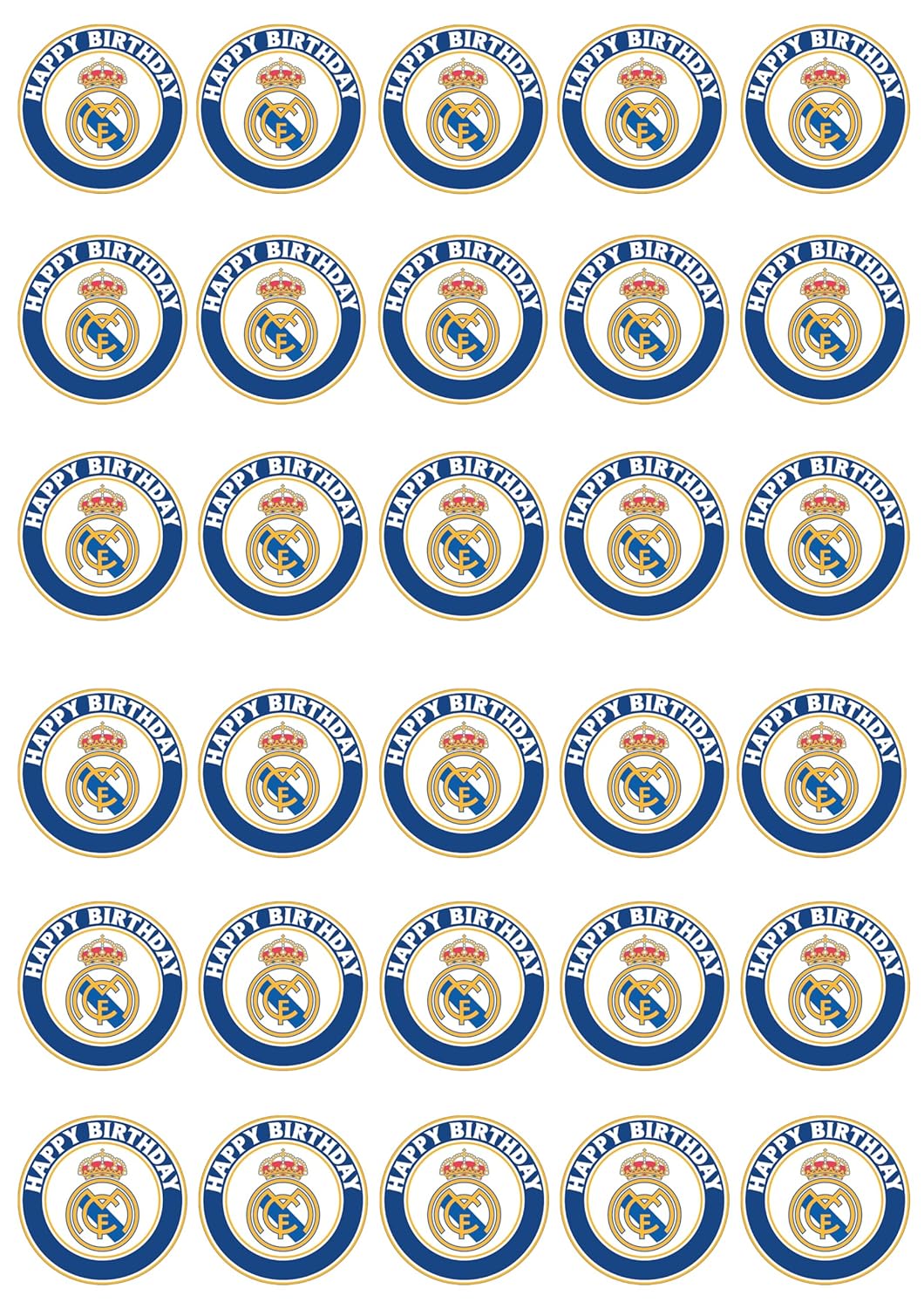 30 x Edible Cupcake Toppers – Madrid's Football Themed Collection of Edible Cake Decorations | Uncut Edible on Wafer Sheet