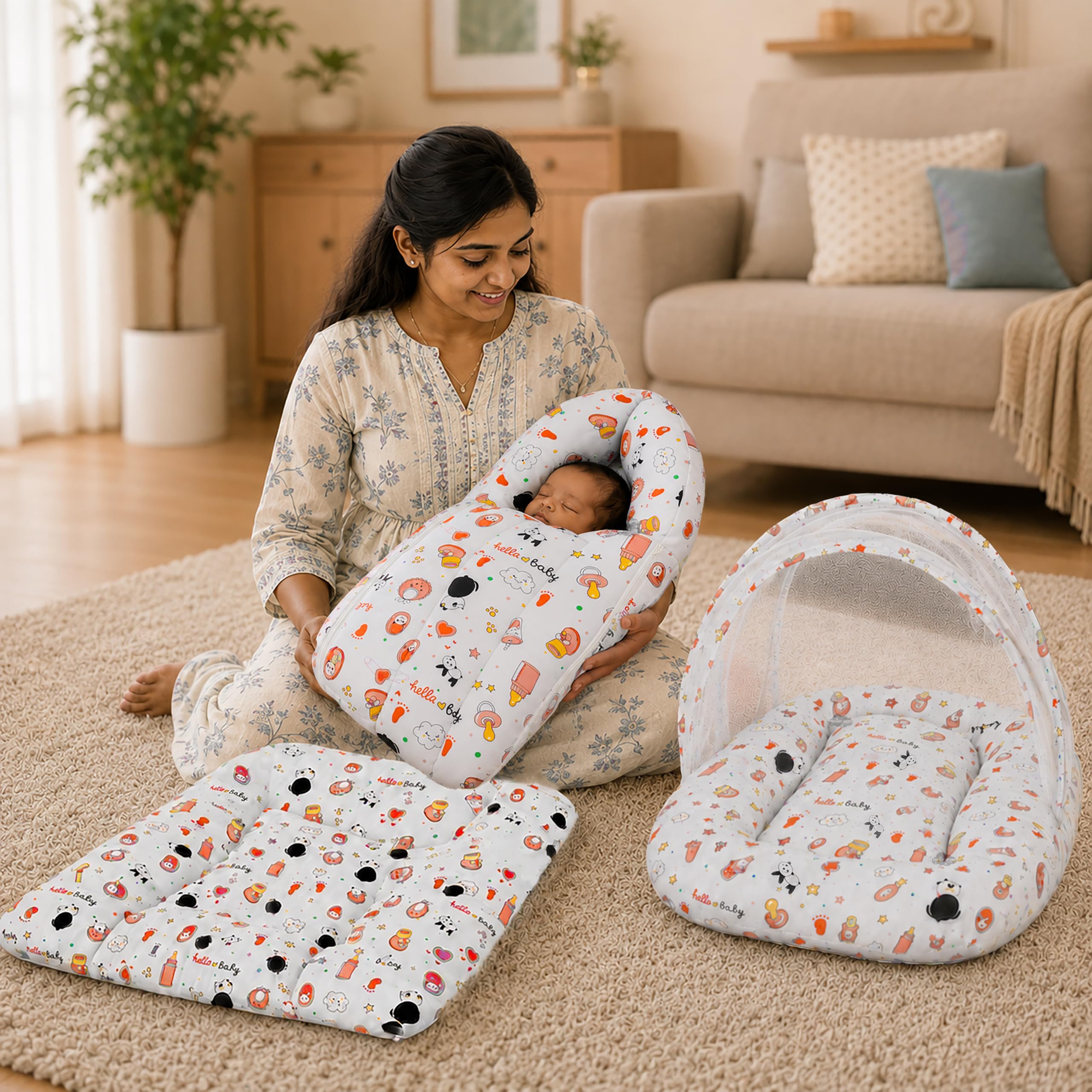 Panda Blue Baby Bedding Set - Sleeping Bag & Mosquito Net -8