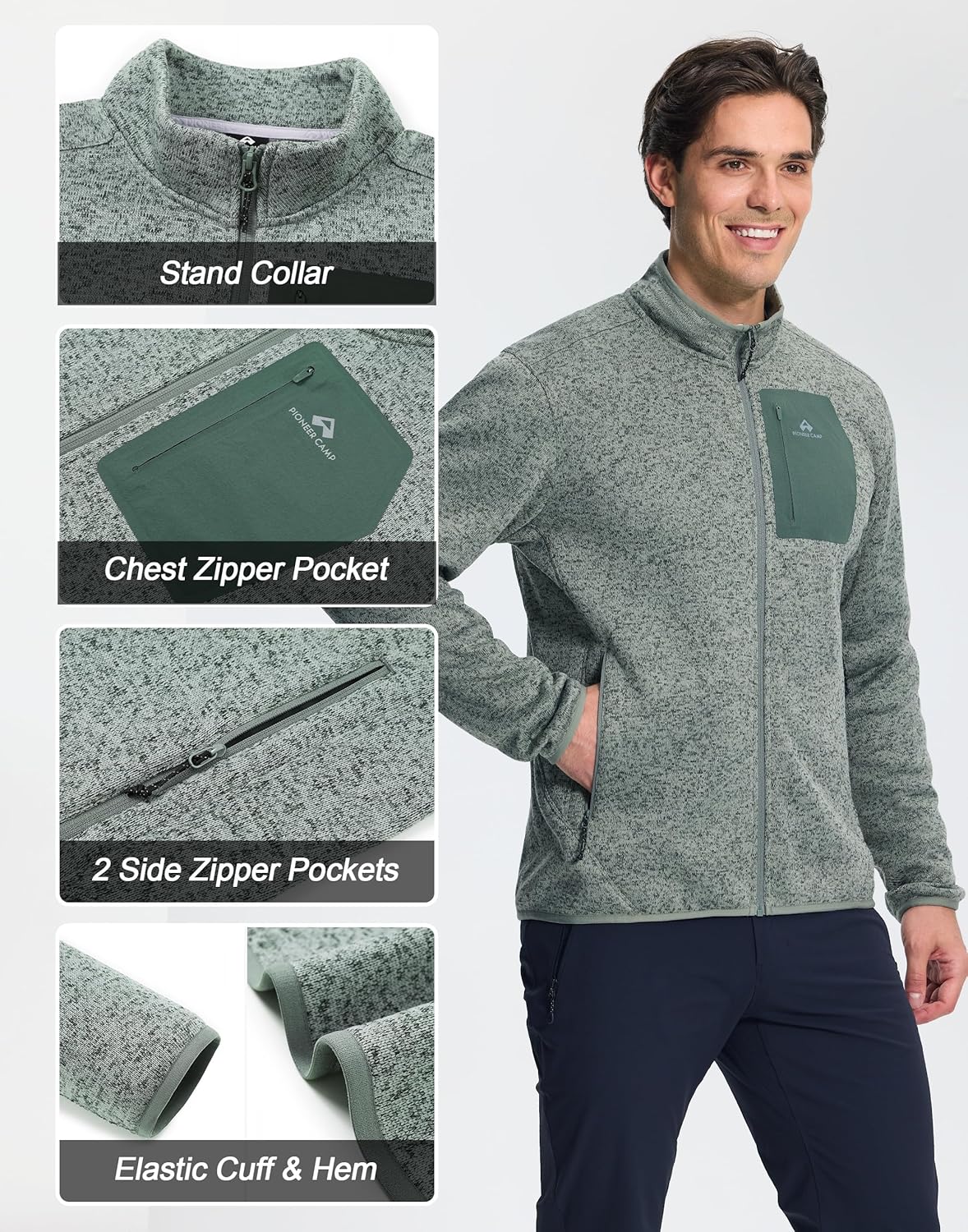 Pioneer Camp Men's Fleece Jackets Full Zip Lightweight Winter Warm with Zipper Pockets Athletic Camping Outwear Coat - Image 5