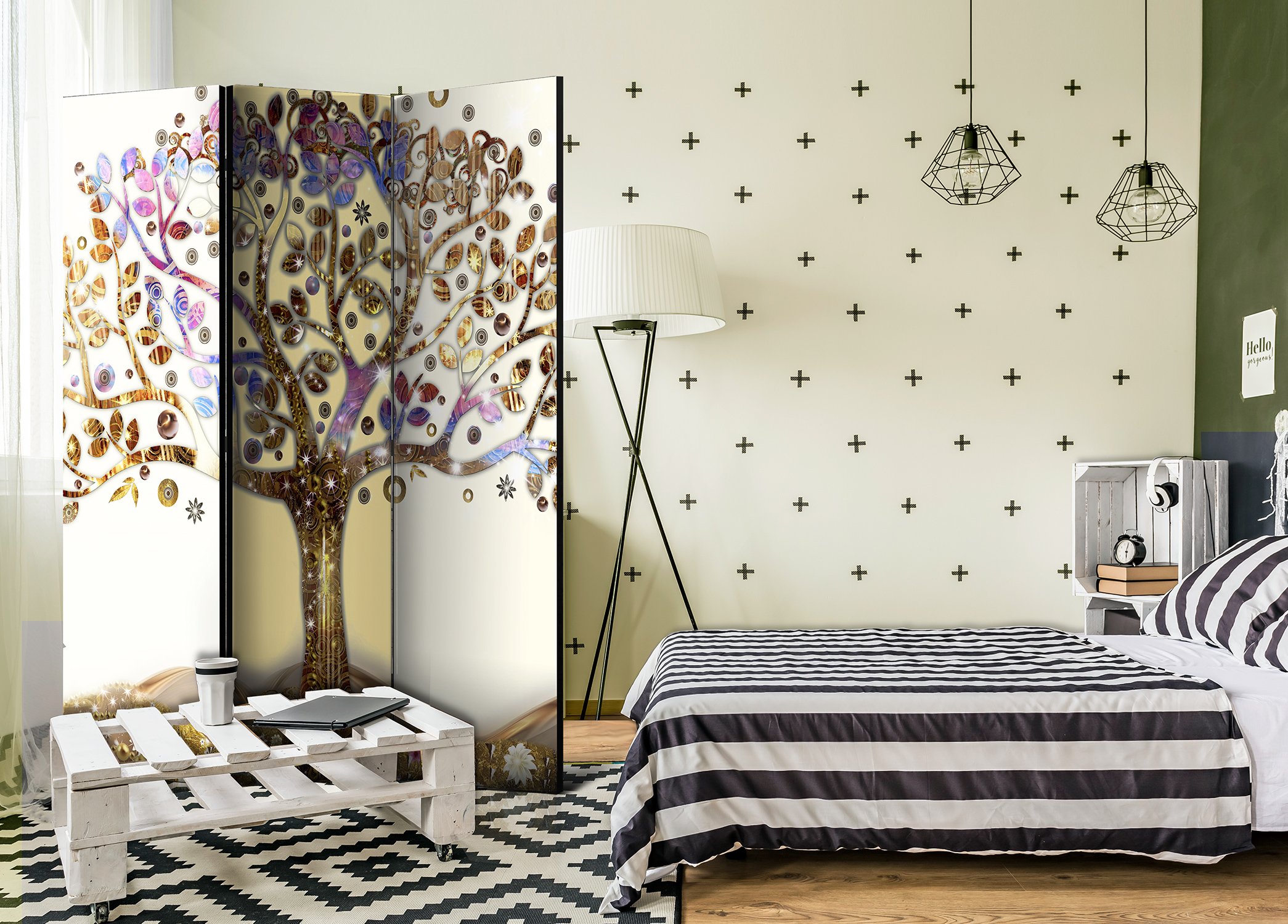 murando - Paravento da Interno 3 Pannelli, Separe Divisorio, 135x172 cm | 3 Pannelli Decorativi, Stampa su Un Lato, Tela in TNT, Pronto all'Uso, Separatore per Camera da Letto, Produzione EU