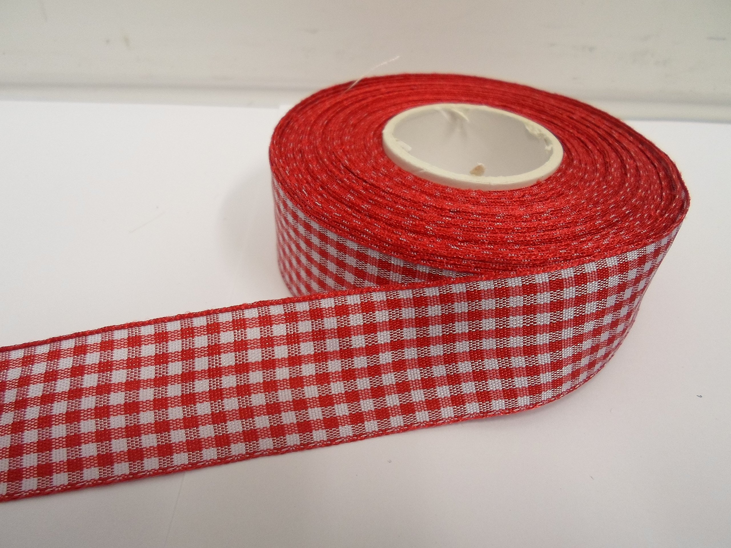 2 metres (Cut from Reel) x 25mm Gingham Ribbon Red Double Sided Check 25 mm 2.5cm 1" 1 Inch