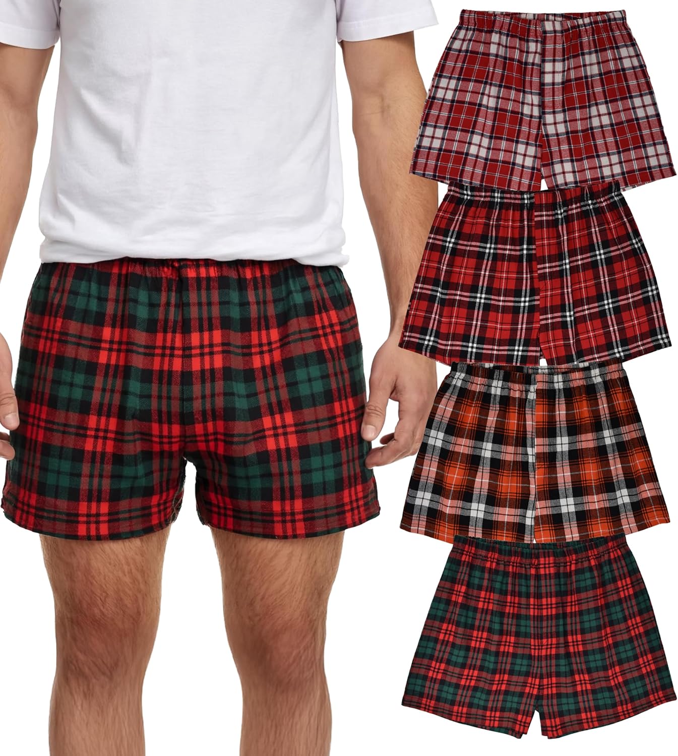 Andrew Scott Men's 4 Pack Cotton Flannel Super Soft Woven Boxer Shorts