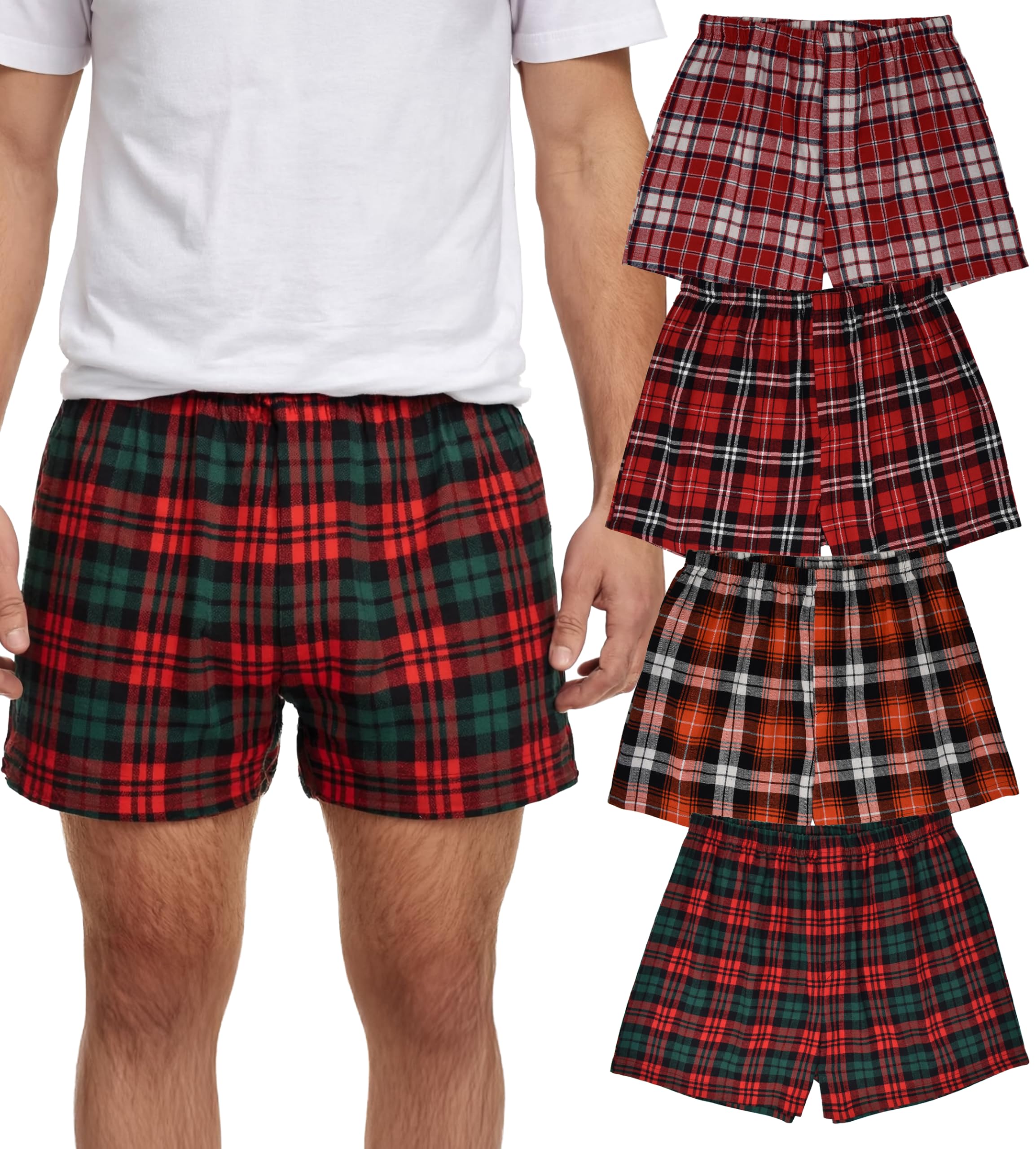 Andrew Scott Mens 4 Pack Cotton Flannel Super Soft Woven Boxer Shorts