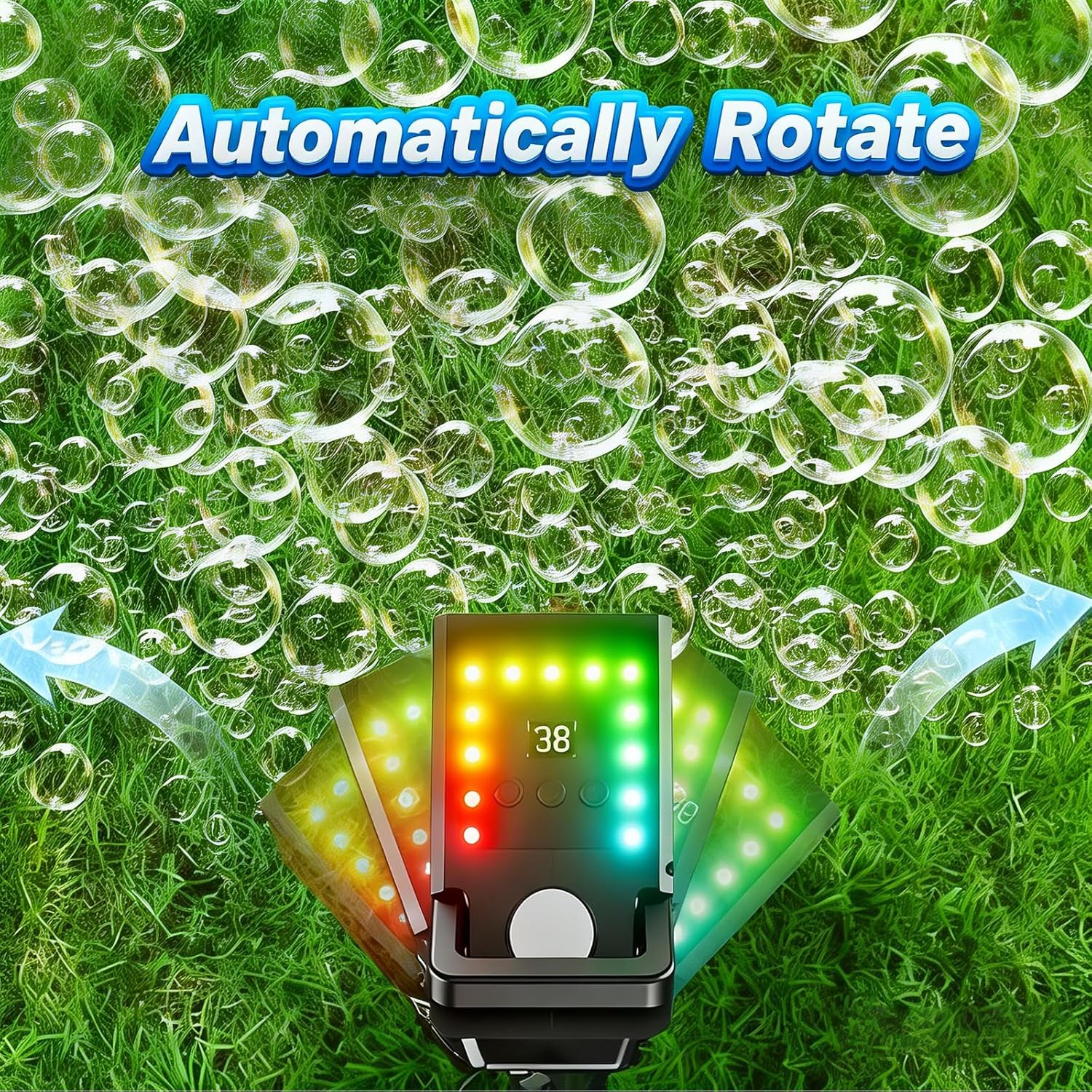 SHCKE Bubble Machine Remote Control,1800mAh Rechargeable Battery 100 Mins/USB-C Charging,Auto Rotation & 11 RGB Lights,Top-Fill Portable Bubble Maker for Outdoor Birthday Party Pool Wedding Camping