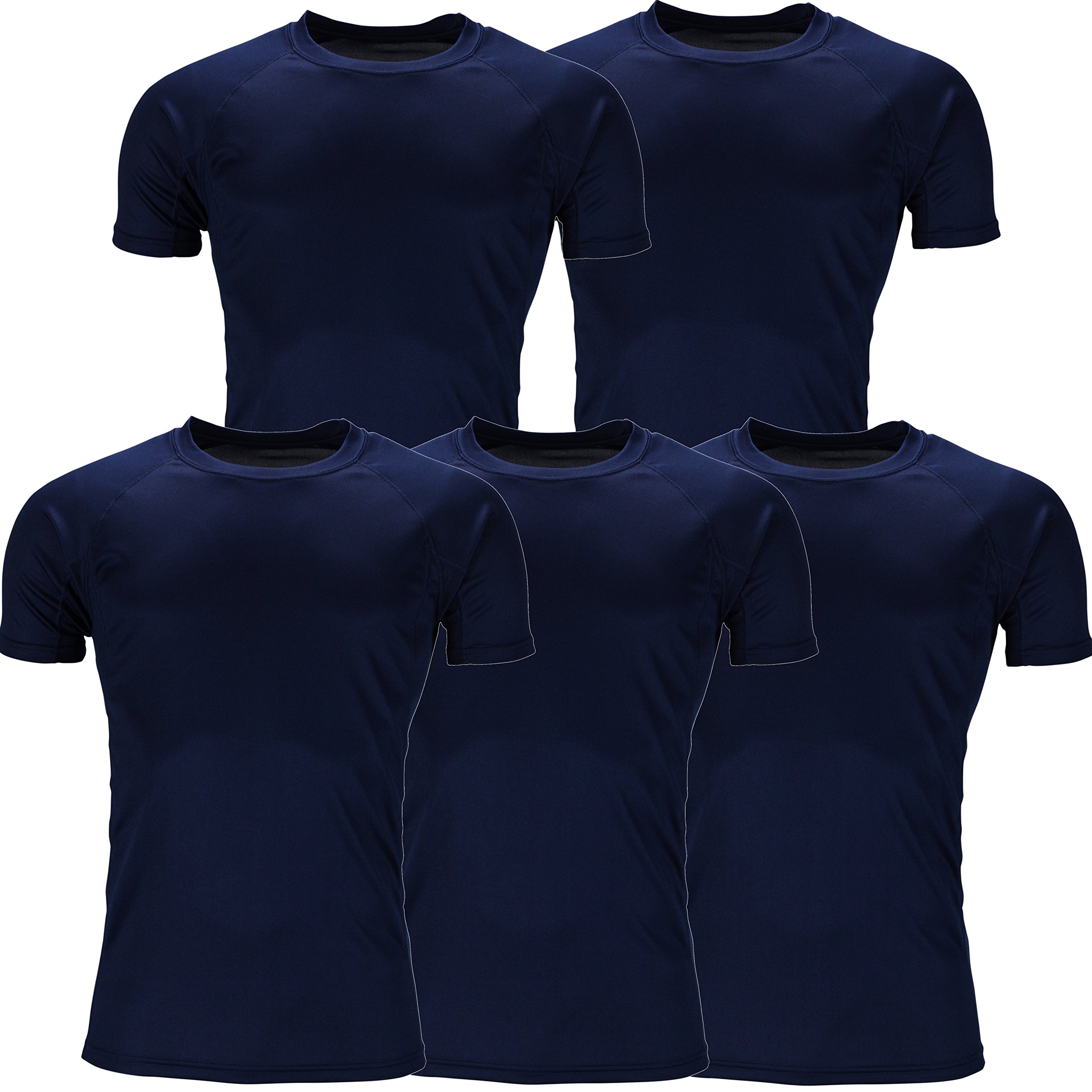 Urban Heritage Mens Short Sleeve Breathable Sports T Shirt (XXL, 5 Pack Navy Blue)