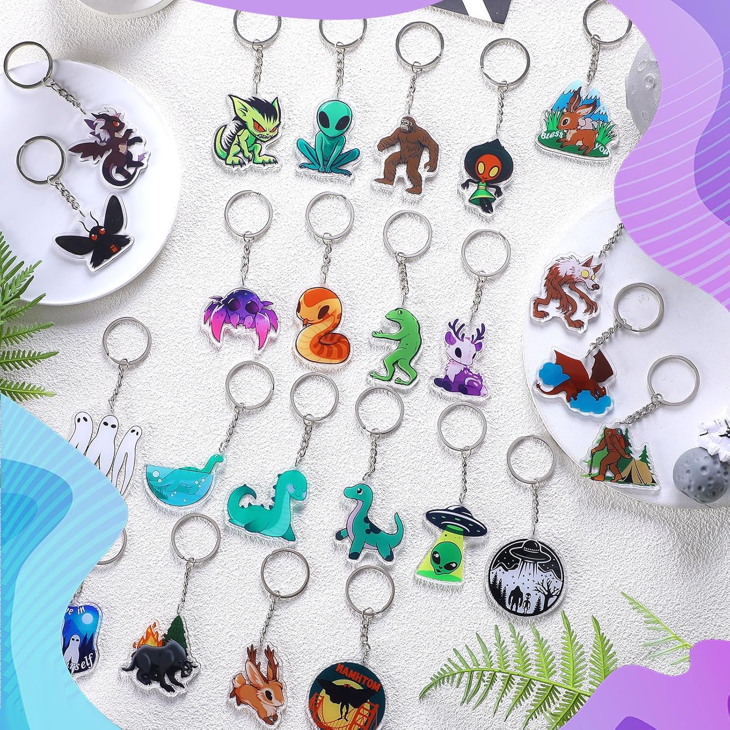 Nosiny 24pcs Cryptids Acrylic Keychain Funny Cryptids Decorations Monster Werewolf Bigfoot Mothman Supernatural Keychain for Cryptid Lover Them Party Women Men Cryptid Creature Gift - Image 3