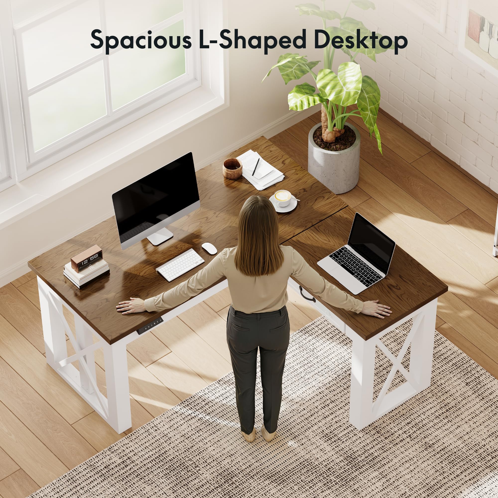 FLEXISPOT L-Shaped Standing Desk with Drawer 55x48 Sit Stand Executive Table Height Adjustable Corner Desk for Home Office — view 3