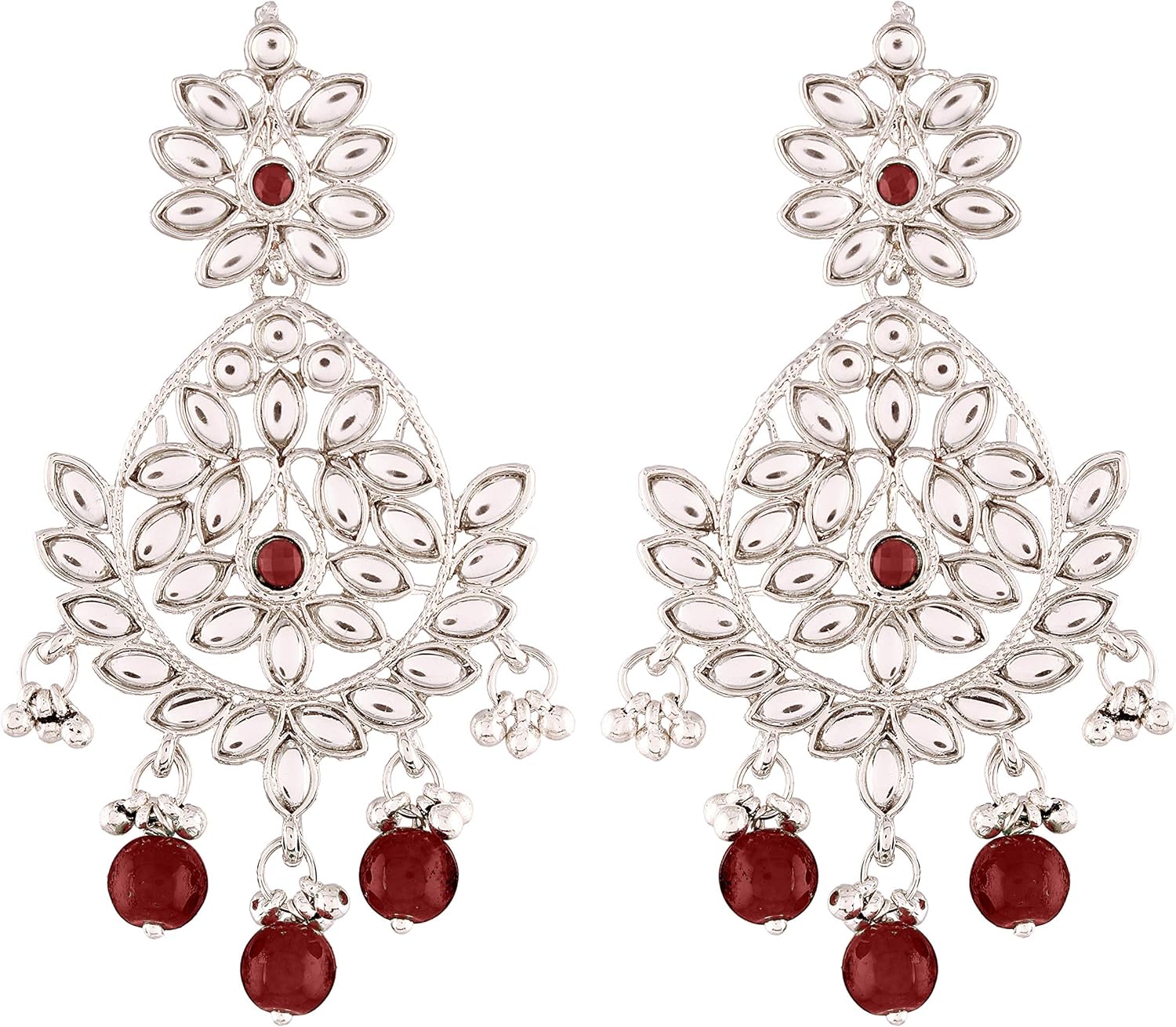 I Jewels Indian Bollywood Rhodium Plated Chandbali Encased with Faux Kundan & Green Stones For Women