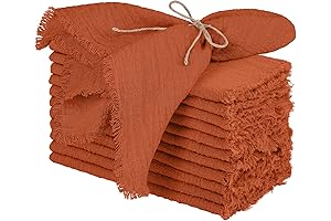 12 Pieces Rust Napkins with Fringe - Rustic Handmade Cotton Linen Cloth Dinner Napkins