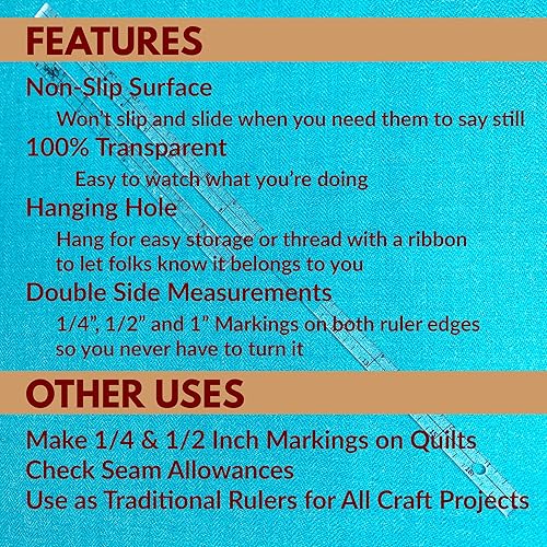 Miniatura 7 de Madam Sew Exclusivo  Juego de reglas de costura de retazos de un cuarto de pulgada  Incluye reglas de acolchado de 9 y 17 pulgadas para un marcado y