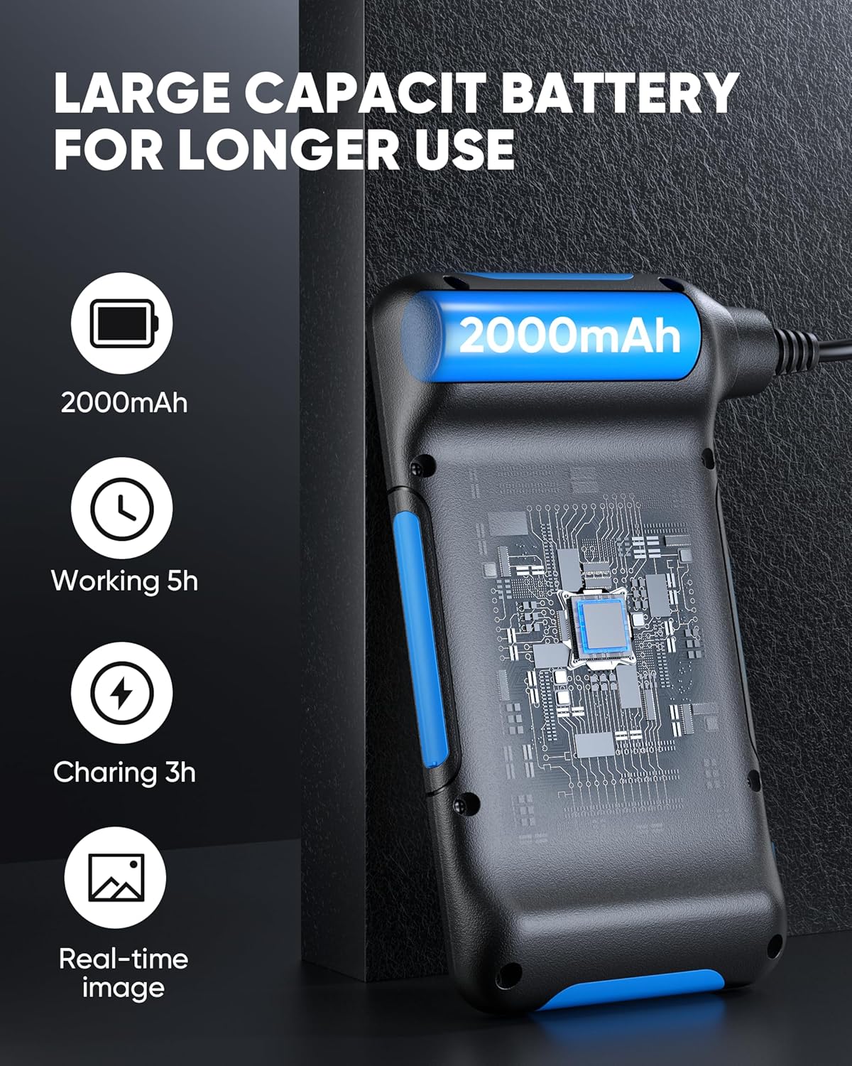 T TAKMLY Endoscope Camera with Light, Dual Lens 1080P Industrial Borescope with 8 LED Lights, 4.3'' Inspection Snake Cameras, 16.4FT Semi-Rigid Cable, IP67 Waterproof (Blue) - Image 3