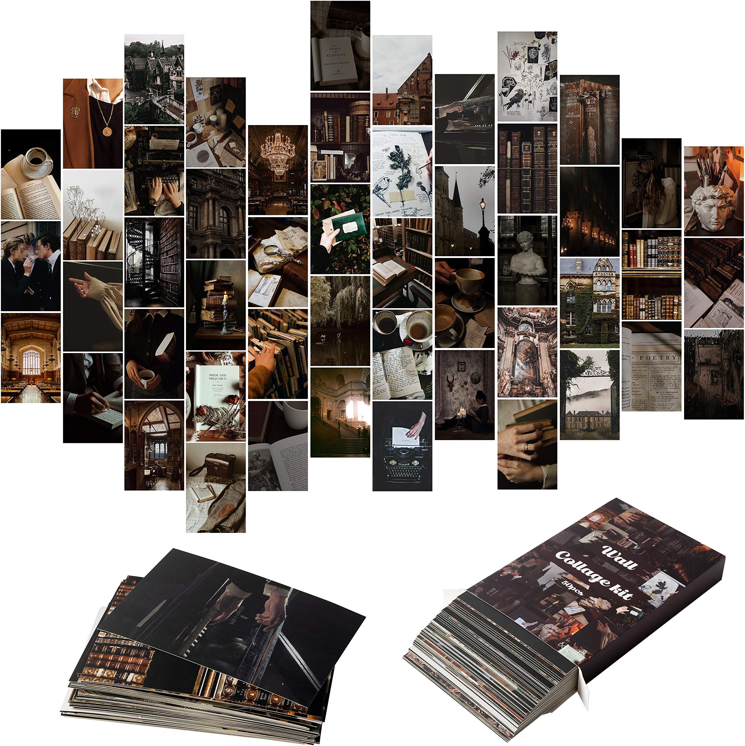 Yopyame 50PCS Dark Academia Aesthetic Pictures Wall Collage Kit, Retro Style Photo Collection Collage Dorm Decor for Teens and Young Adults, Wall Prints Kit, Small Posters for Room Bedroom Aesthetic