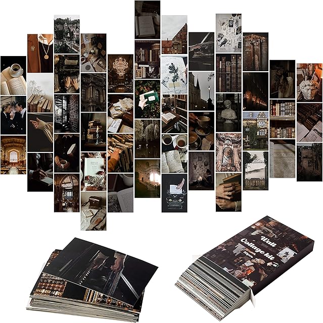 50PCS Dark Academia Aesthetic Pictures Wall Collage Kit, Retro Style Photo Collection Collage Dorm Decor for Teens and Young Adults, Wall Prints Kit, Small Posters for Room Bedroom Aesthetic
