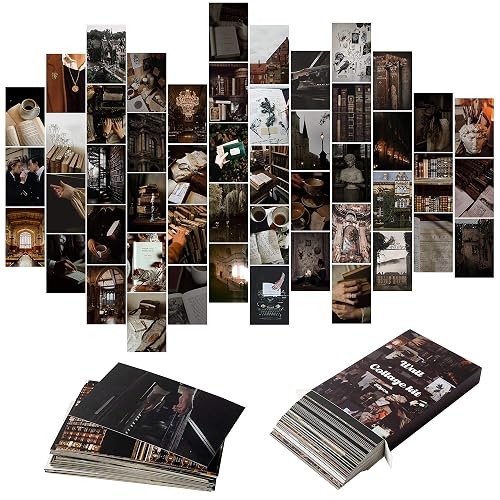 YINGENIVA 50PCS Dark Academia Aesthetic Pictures Wall Collage Kit, Retro Style Photo Collection Collage Dorm Décor, Wall Prints Kit, Small Posters for Room , F-Dark Academia , 4 x 6 Inch