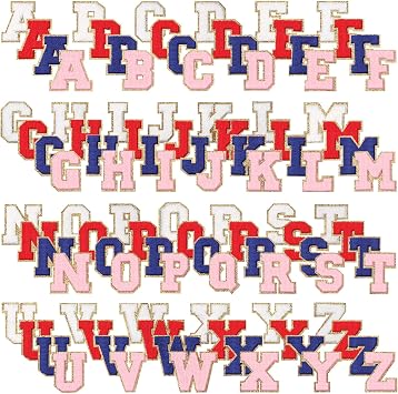 Geosar 104 Pcs Back to School Iron on Letters Patches Chenille A-z Repair Alphabet Applique Patches Bride Embroidered Letter Sew on with Gold Border for Bags Shirts2.36, Bright Color