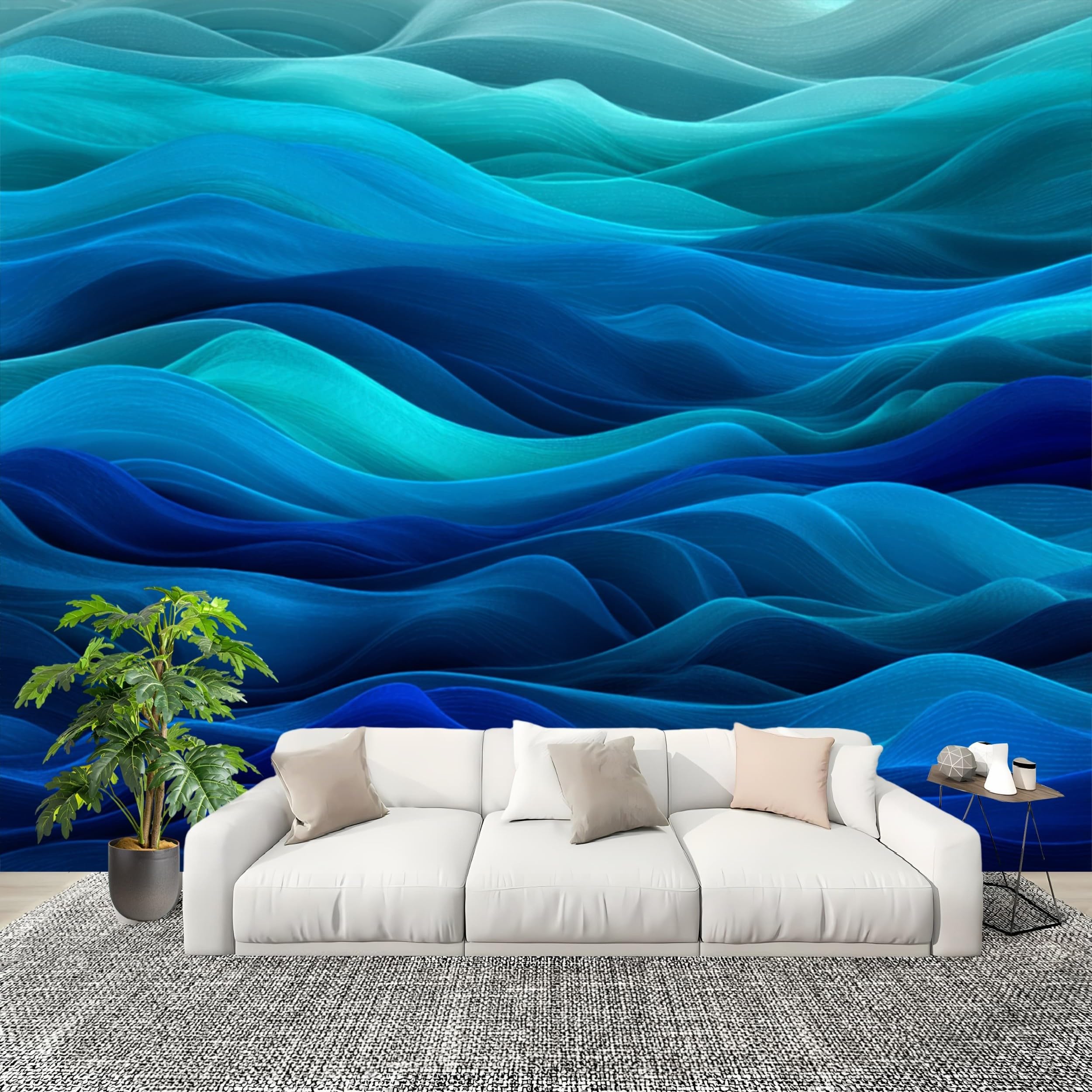 Fototapeta z włókniny, 250 x 175 cm, niebieska fototapeta, efekt 3D | Abstrakcyjny ocean płyn panoramiczny mural dekoracja plakat obraz projekt nowoczesny do salonu sypialni dziecięcej
