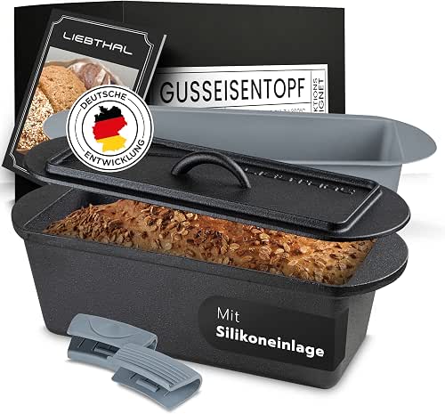 LIEBTHAL Brotbackform mit Deckel -passgenauer Antihaft-Silikoneinlage - Bereits eingebrannter Gusseisen