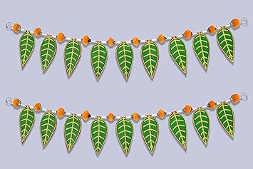 Agenzia Exim Traditional Mango Leaves and Yellow Pom Pom Toran Decoration at Home I Door Toran I Door Hangings for Decoration,(Pack of 2)