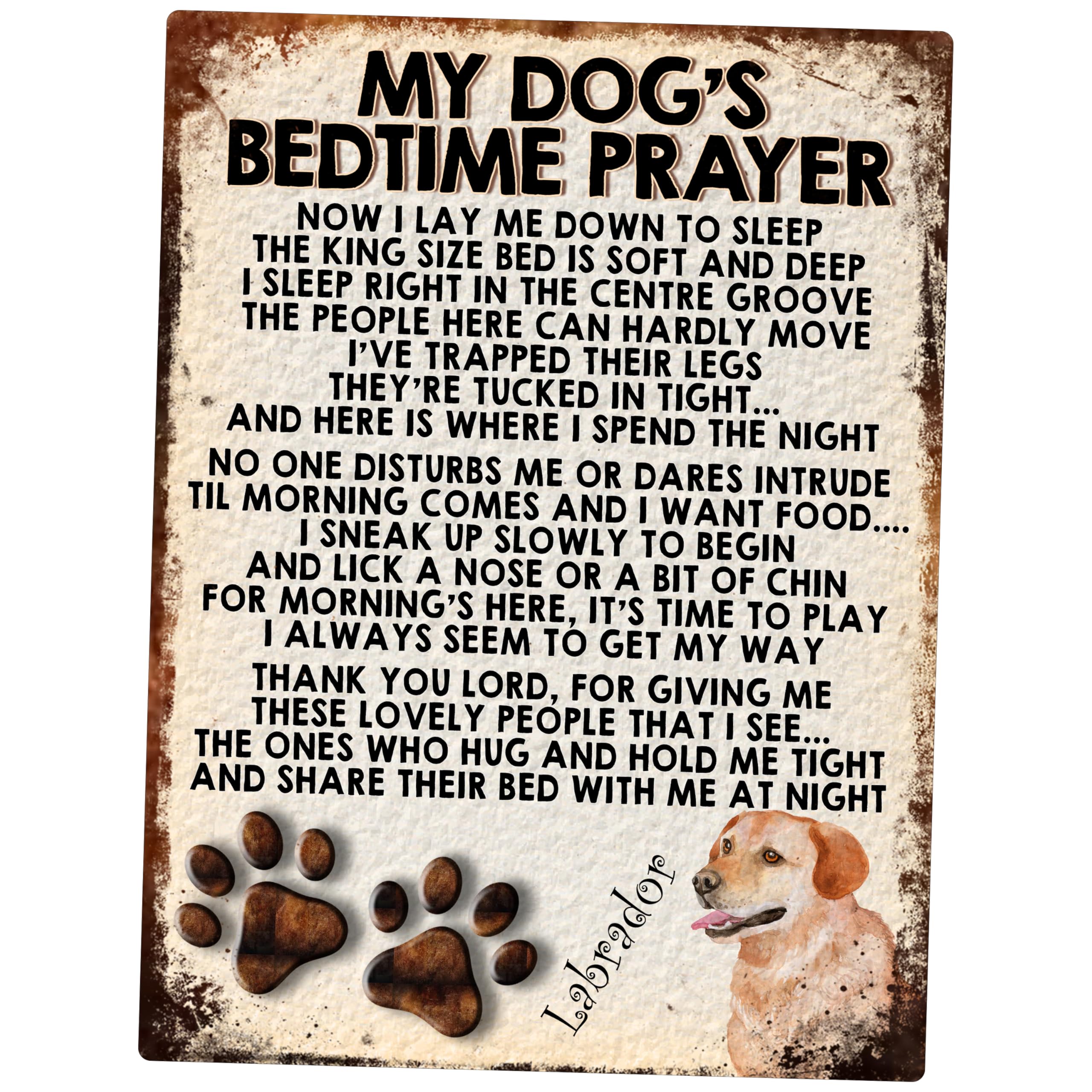 MY DOG'S BEDTIME PRAYER RETRO STYLE METAL TIN SIGN/PLAQUE DOG BREEDS (Yellow Labrador)