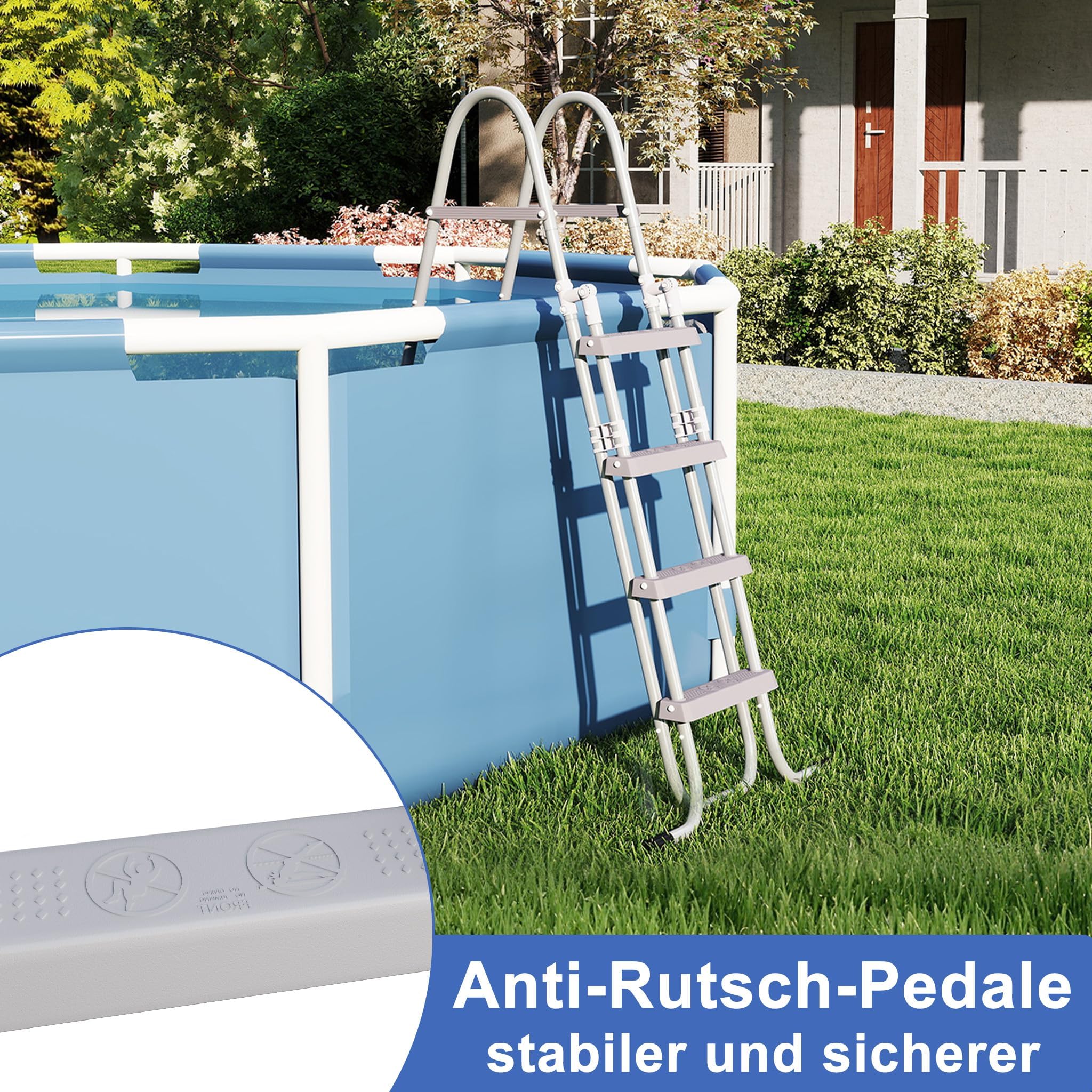 Échelle de piscine à 4 marches en métal pour piscine hors-sol jusqu'à 130 cm réversible charge maximale 150 kg gris