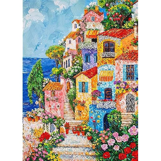 Nautical Fishing Village Jigsaw Puzzles 1000 Pieces for Adults Cheerful Coastal Village 1000 Piece Jigsaw Puzzles for Adults