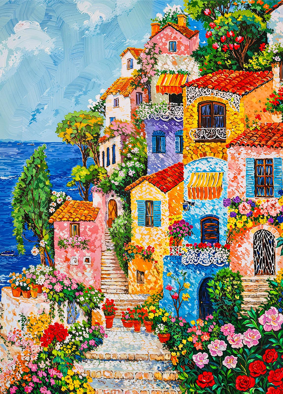 Nautical Fishing Village Jigsaw Puzzles for Adults 1000 Jigsaws Cheerful Coastal Village 1000 Piece Jigsaw Puzzles for Adults