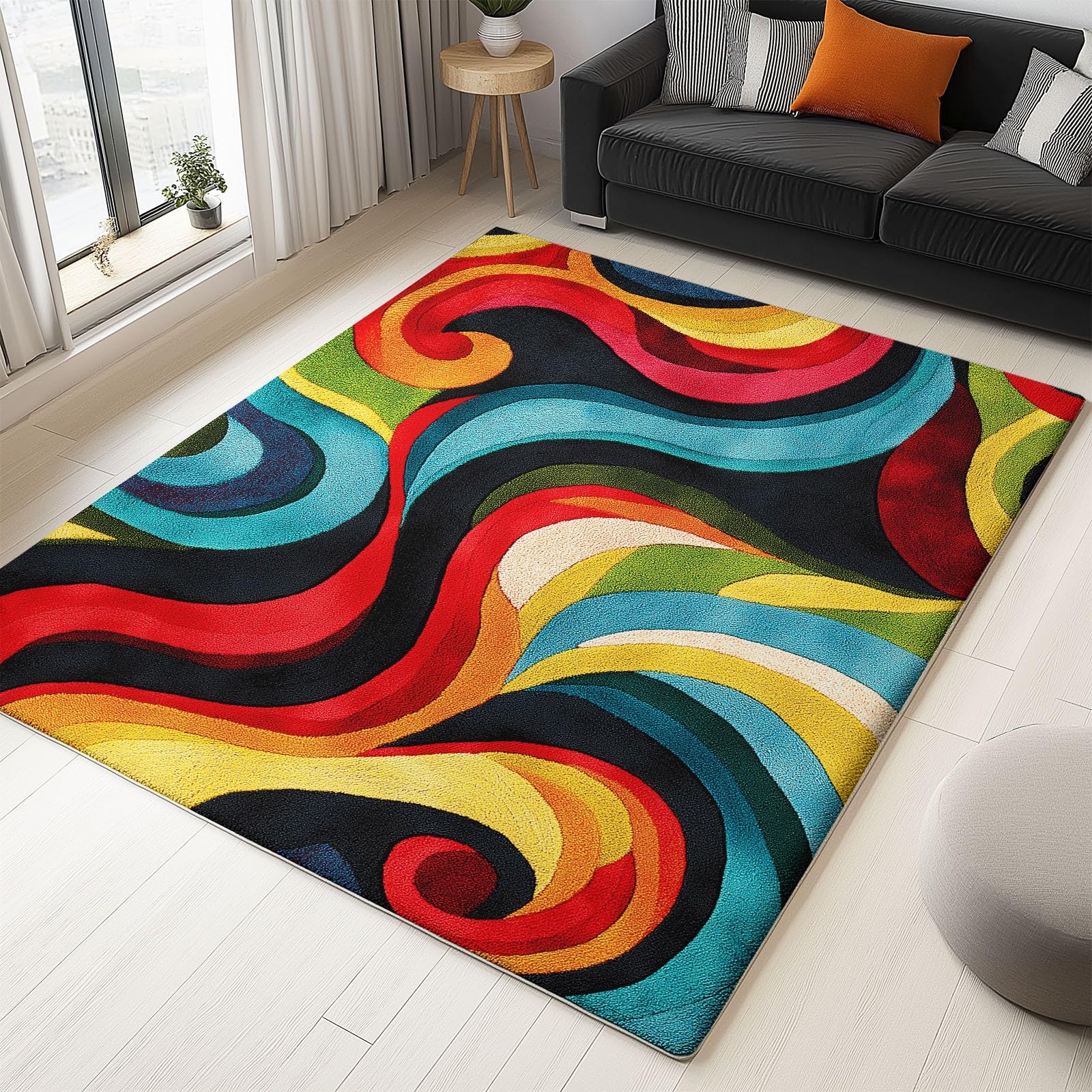 Tappeto Moderno 140x200cm Texture Astratta Colorata Tappeti per Salotto Lavabile, Tappeto Pelo Corto Antiscivolo Morbido per Soggiorno Camera da Letto Casa Decorare