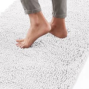 Gorilla Grip Bath Mat, Thick Soft Absorbent Chenille Bathroom Mats, Rubber Backing Bathmat, 51x76 cm, Quick Dry Rug, Machine Washable Rugs for Shower and Tub Floor, Bathroom Accessories Decor, White