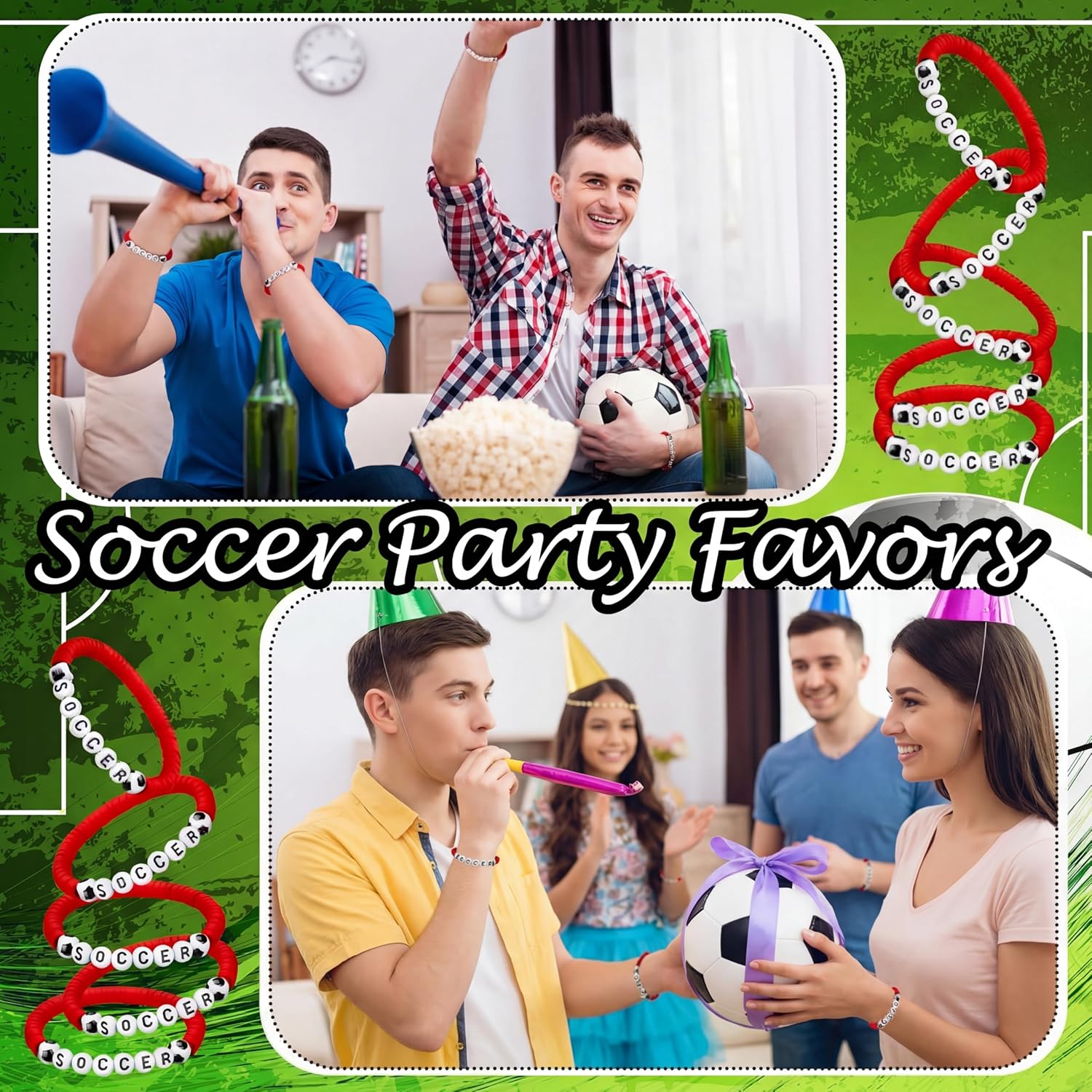 24 Pcs Valentine's Soccer Gift Bracelets Stackable Clay Beaded Bracelets Soccer Party Favors Beaded Ball Adjustable Clay Bracelet Jewelry Sports Gifts Supplies - Image 6