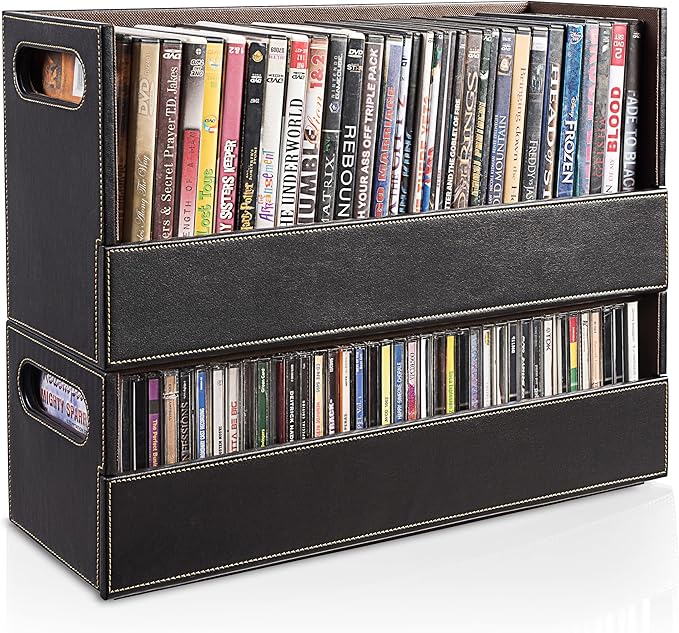 Faux Leather DVD & CD Storage Box Movie Shelf Organizer