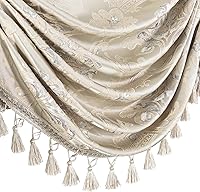 Vista 6 de Loom and Mill Luxury Waterfall Valances for Windows, Elegant Jacquard Thick Swag Curtains Valance with Tassels for Living Room, Bedroom Party Light