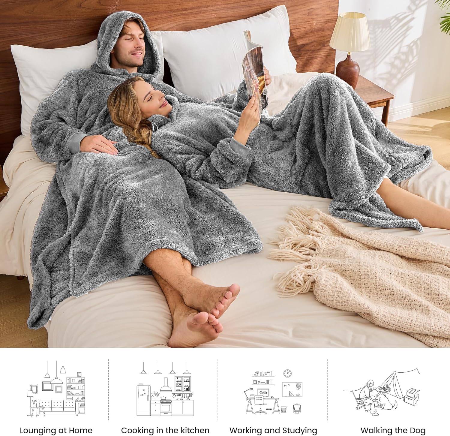 Wearable Blanket Hoodie for Women Men, Fleece Warm Comfy Hooded Sweatshirt with Pockets & Sleeves Cozy Gift for Adult