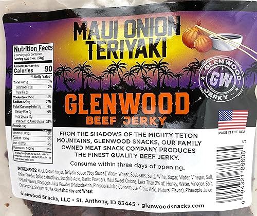 Miniatura 2 de Glenwood Snacks Carne Jerky Maui Cebolla Teriyaki Jerky 9 oz Bolsa resellable
