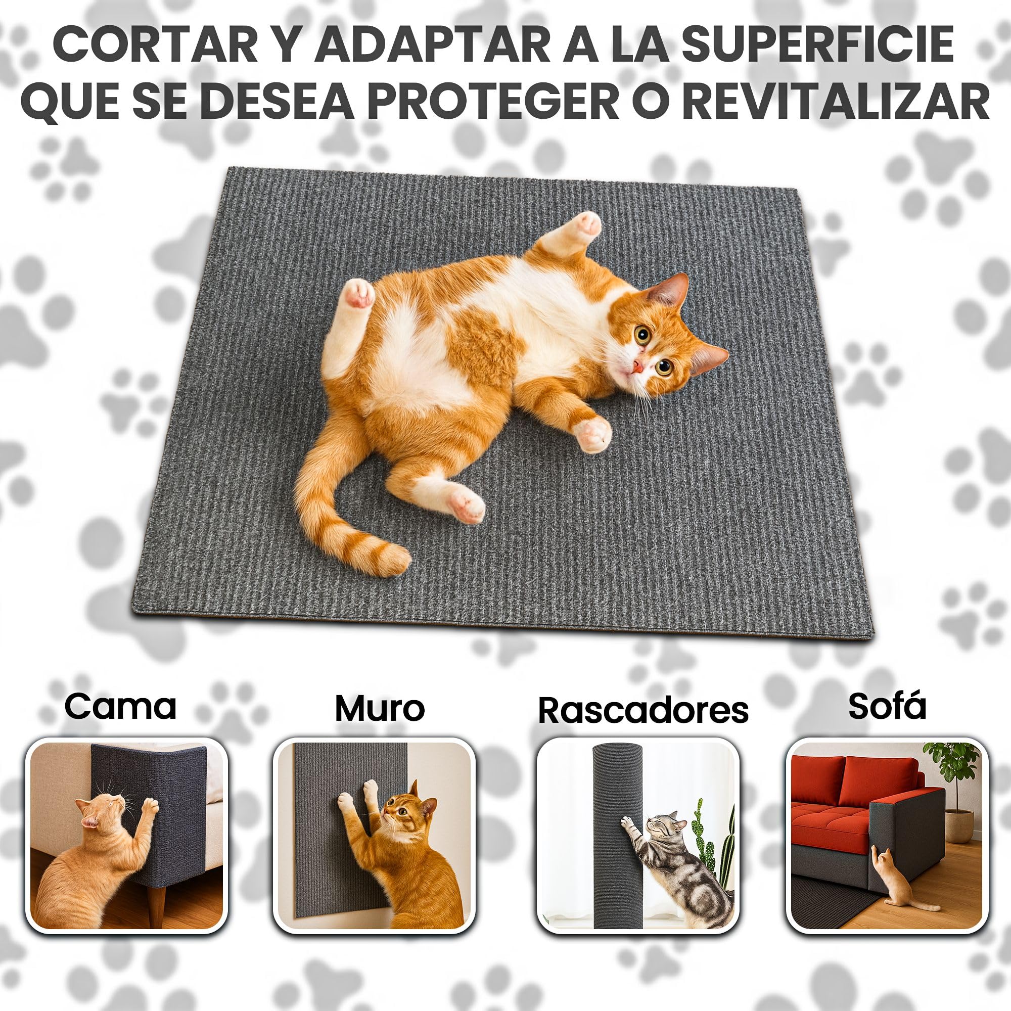 300cm x 40cm Rascador Gato + Pines de fijación. Alfombra rascador para Gatos con Autoadhesivo. Protector Sofa Gatos arañazo. Rascador Gatos Sofa (Gris). Ideal para Sofás, Paredes y Muebles DIY.
