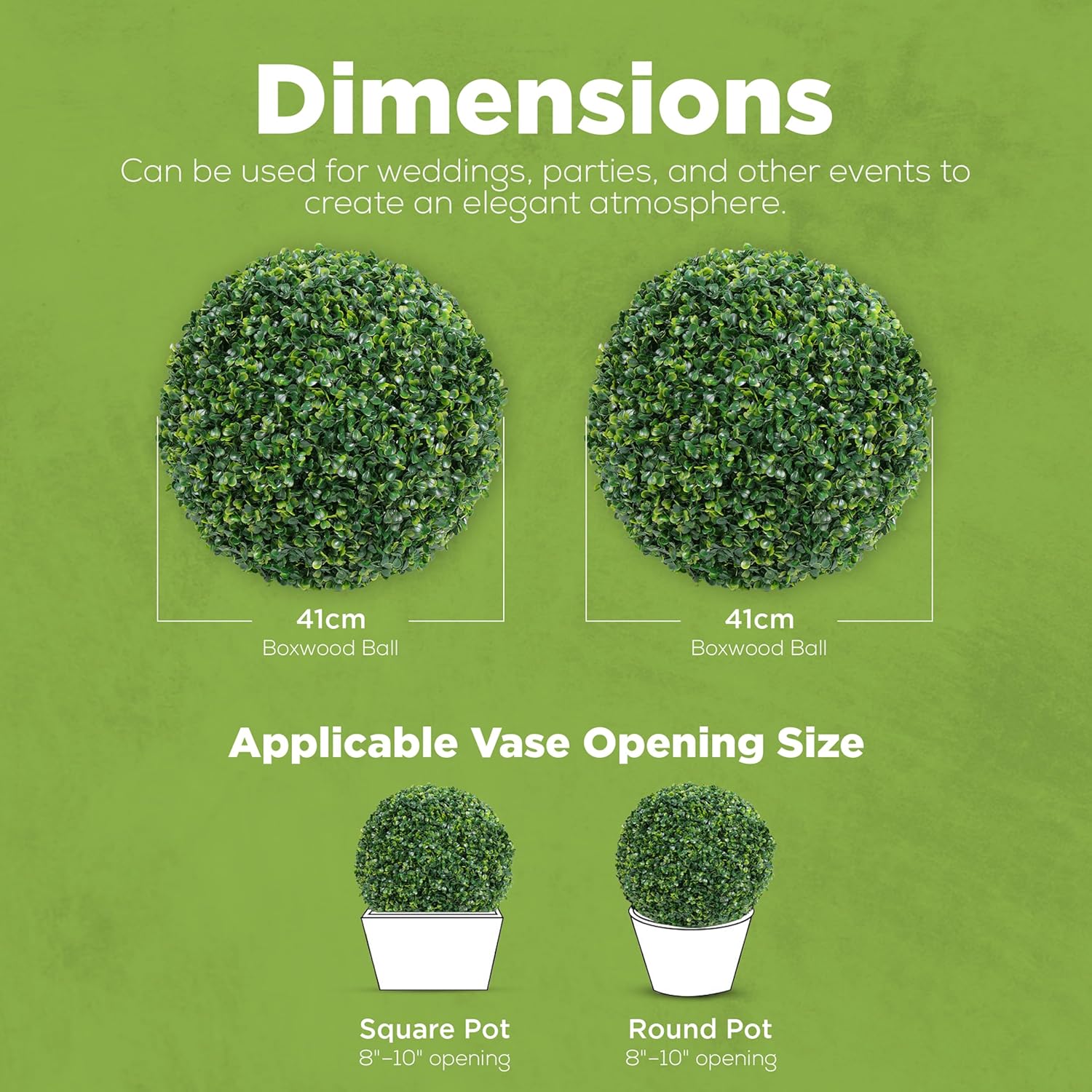 DRAY 16.14" Faux Boxwood Balls – Set of 2 Artificial Topiary Spheres for Outdoor & Indoor Use – Realistic, UV-Resistant, Weatherproof Decorative Greenery – Check Measurements - Image 2
