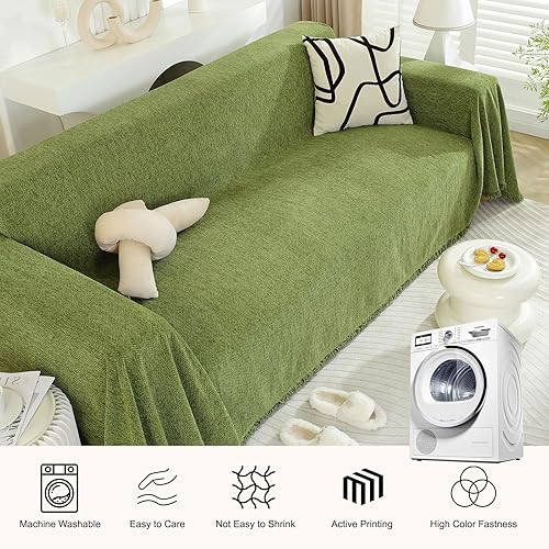 Miniatura 5 de STACYPIK Funda de sofá de felpilla verde granja para perros, funda de sofá seccional lavable, a prueba de perros y gatos, protector para sofá de 3