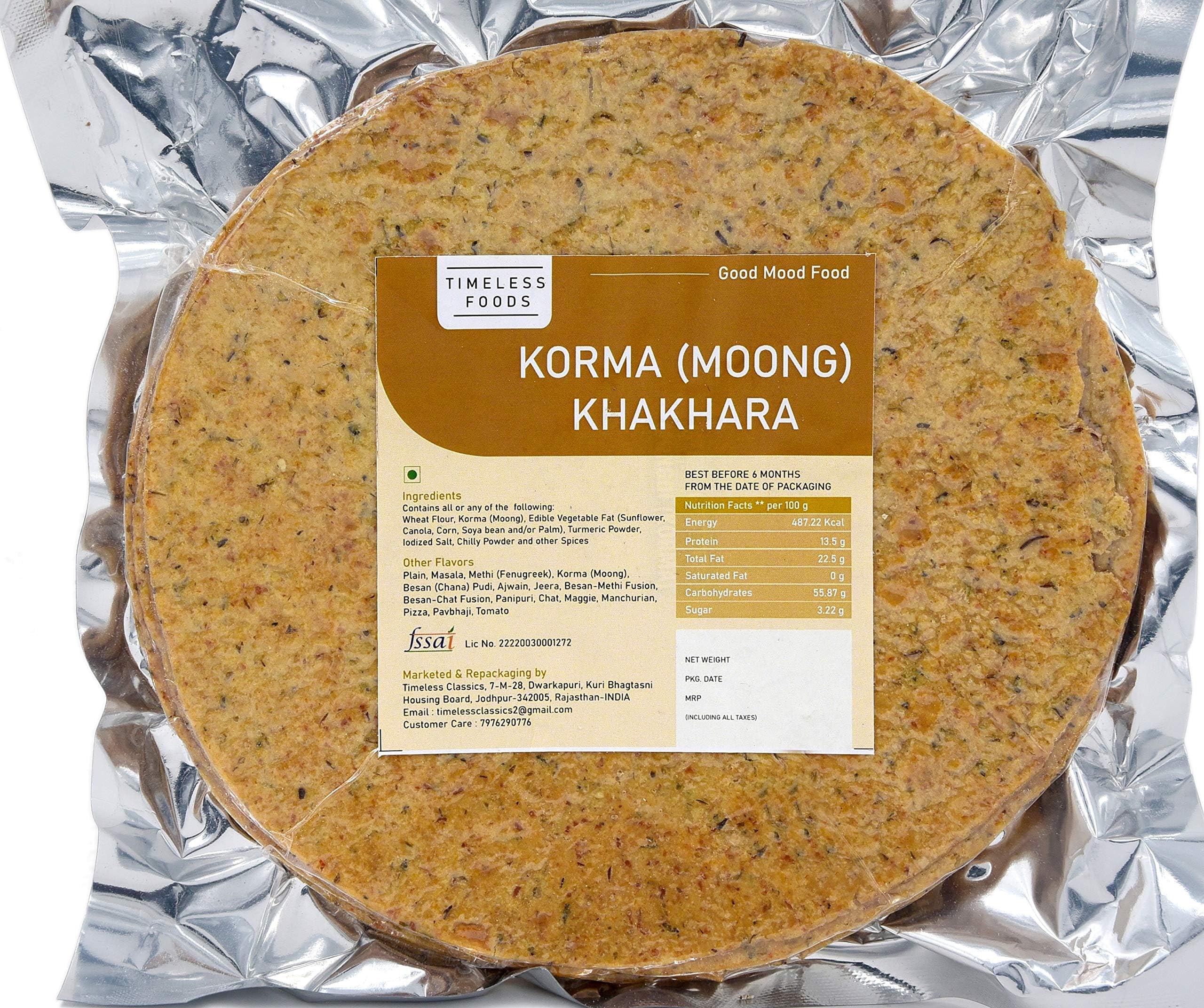 Timeless Food Moong Khakhra 200g | Korma & Mung Dal Khakhra Snacks | Handmade, Medium Spicy, Homemade | Healthy Gujarati Snack