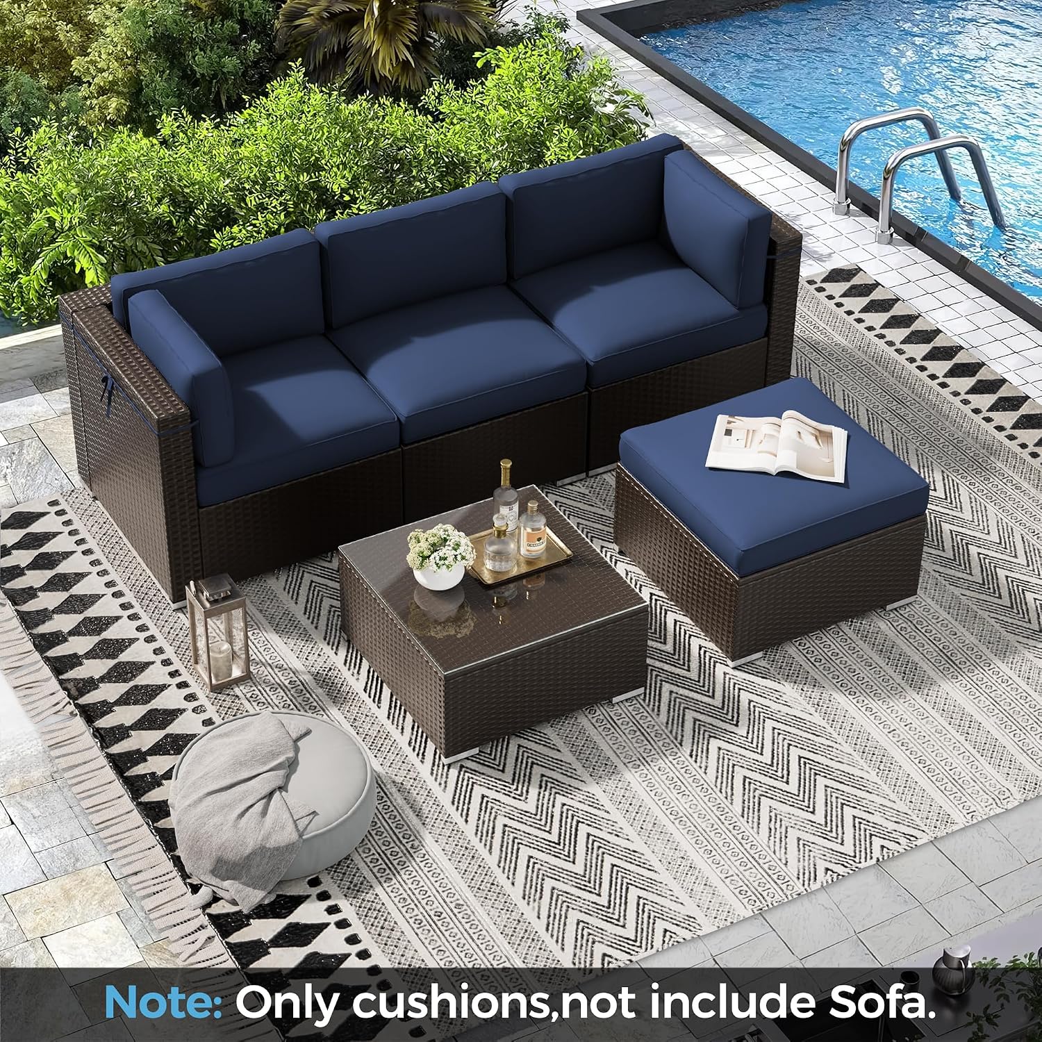 Oakcloud Oakmont Outdoor Replacement Cushions for Patio Furniture,Water-Resistant Cushion for Patio Conversation Set,9-Piece Cushions for 4-seat Outdoor Sectional Sofa(Dark Blue)