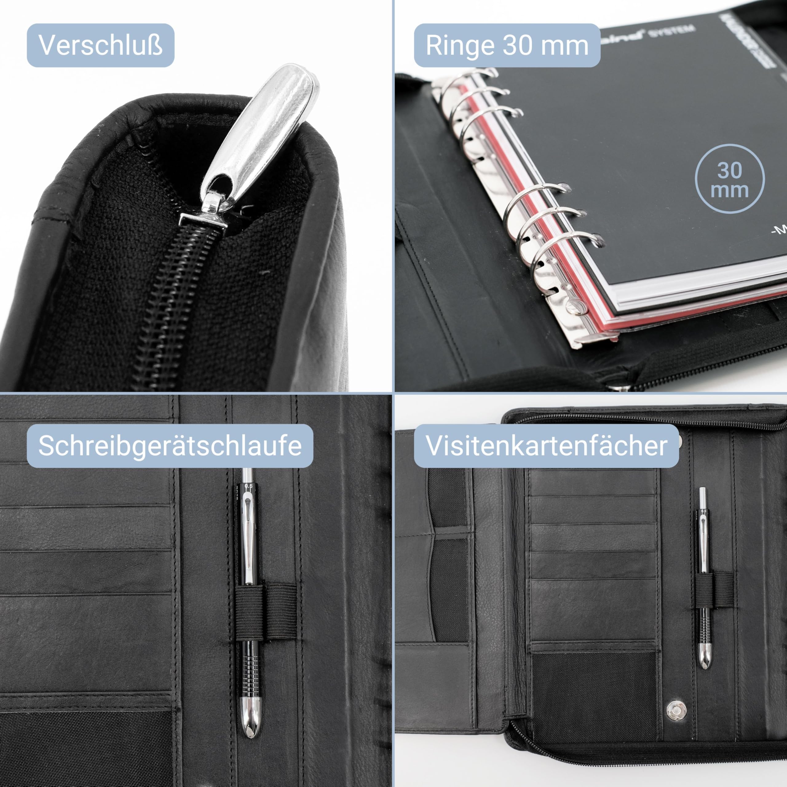 Bind T 301 - Managerplaner A5, Timeplaner aus Nappaleder, Systemplaner in schwarz, Terminplaner mit Systemeinlage Manager, Kalender 1 Tag = 1 Seite, Planer mit Reißverschluss, Timer ca. 25,5 × 21,5 cm [Office Product]