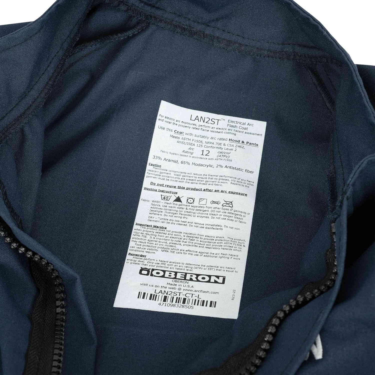 Oberon Arc Flash Flame Resistant Coat for Men- FR, 40 Ca, Category 4 - Navy Blue - Machine Washable