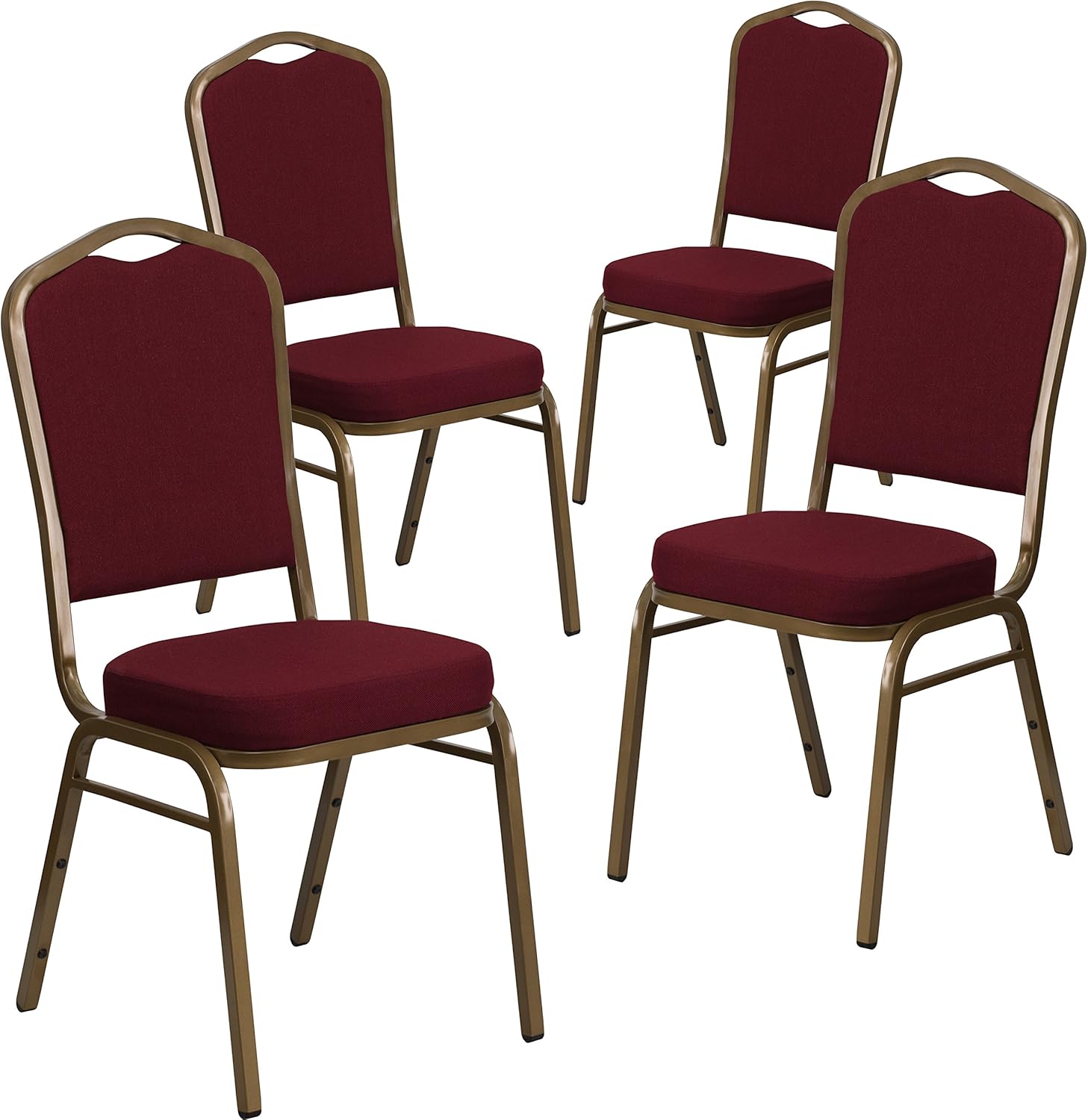BizChair 4 Pack Crown Back Stacking Banquet Chair in Burgundy Fabric - Gold Frame